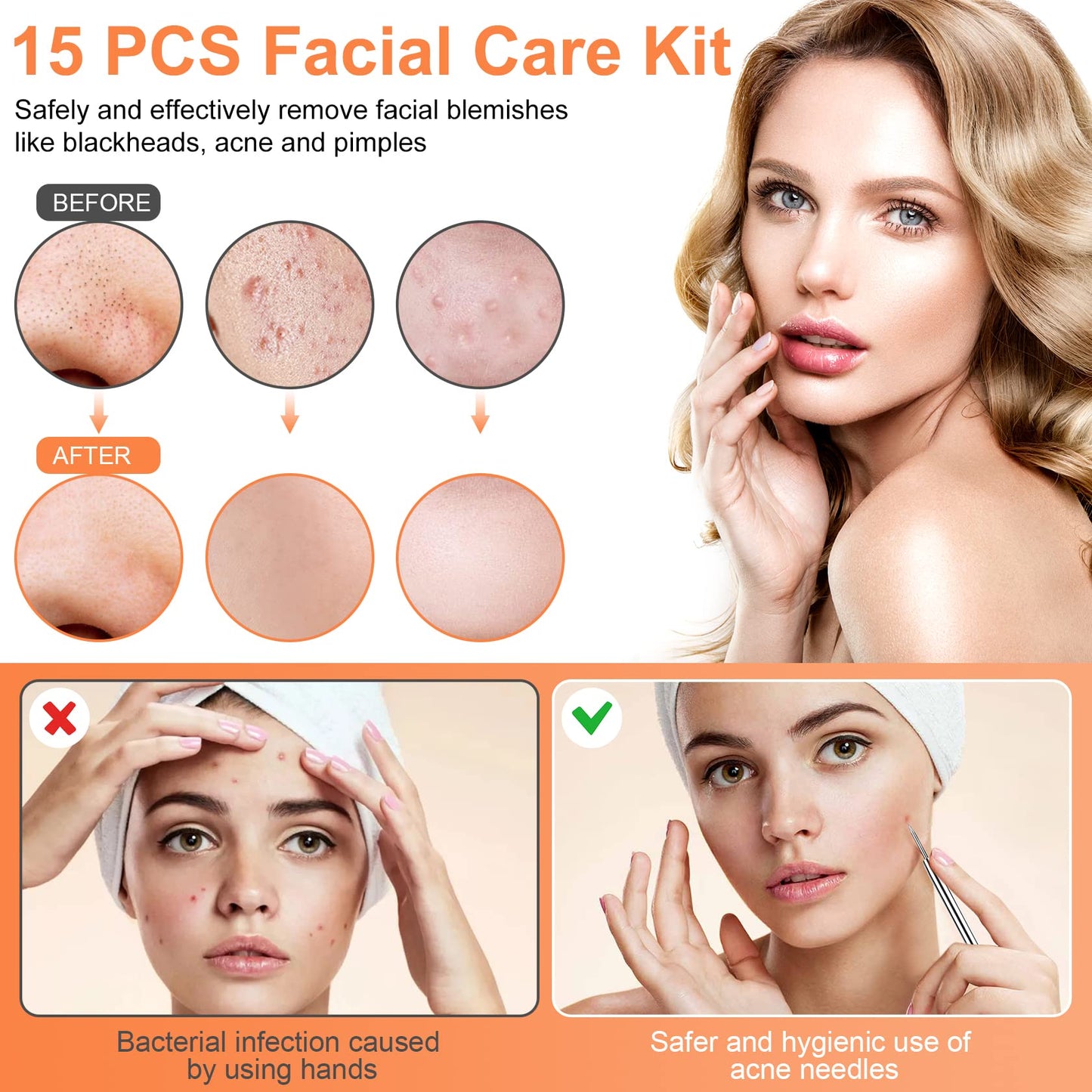 Pimple Popper Tool Kit, IUMAKEVP 15 PCS Professional Stainless Steel Blackhead Remover Comedone Extractor Tools for Removing Zit on Face - Acne Beauty and Personal Care IUMAKEVP