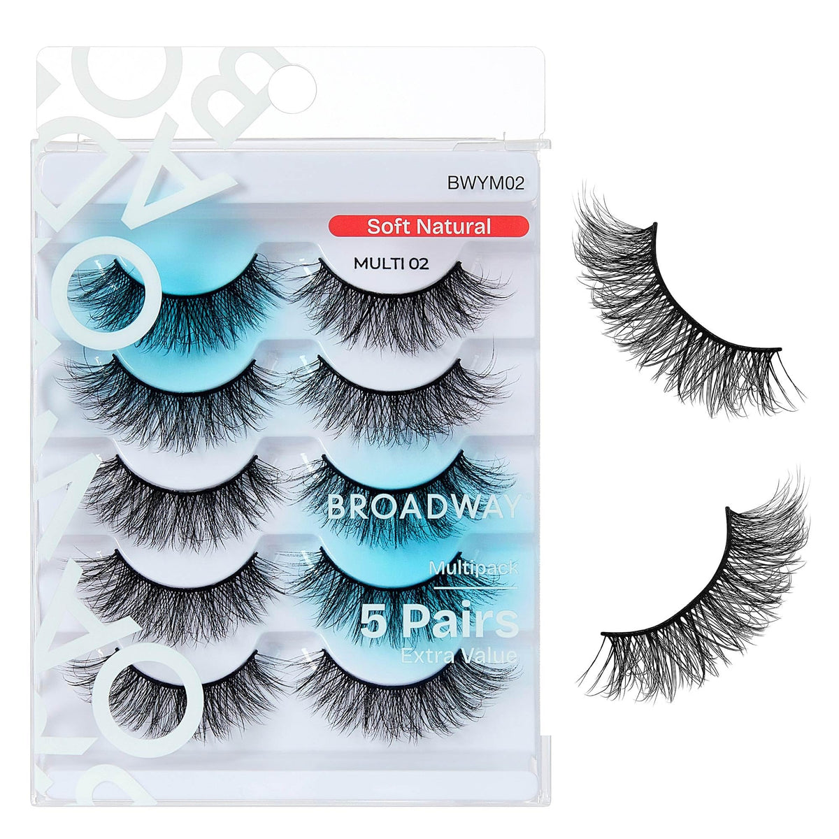 Broadway False Lashes Multipack, Faux Mink Wispy Volume Strip Eyelashes, Natural Look for Daily & Glam Wear, 5 Pairs Fluffy & Lightweight Cat Eye