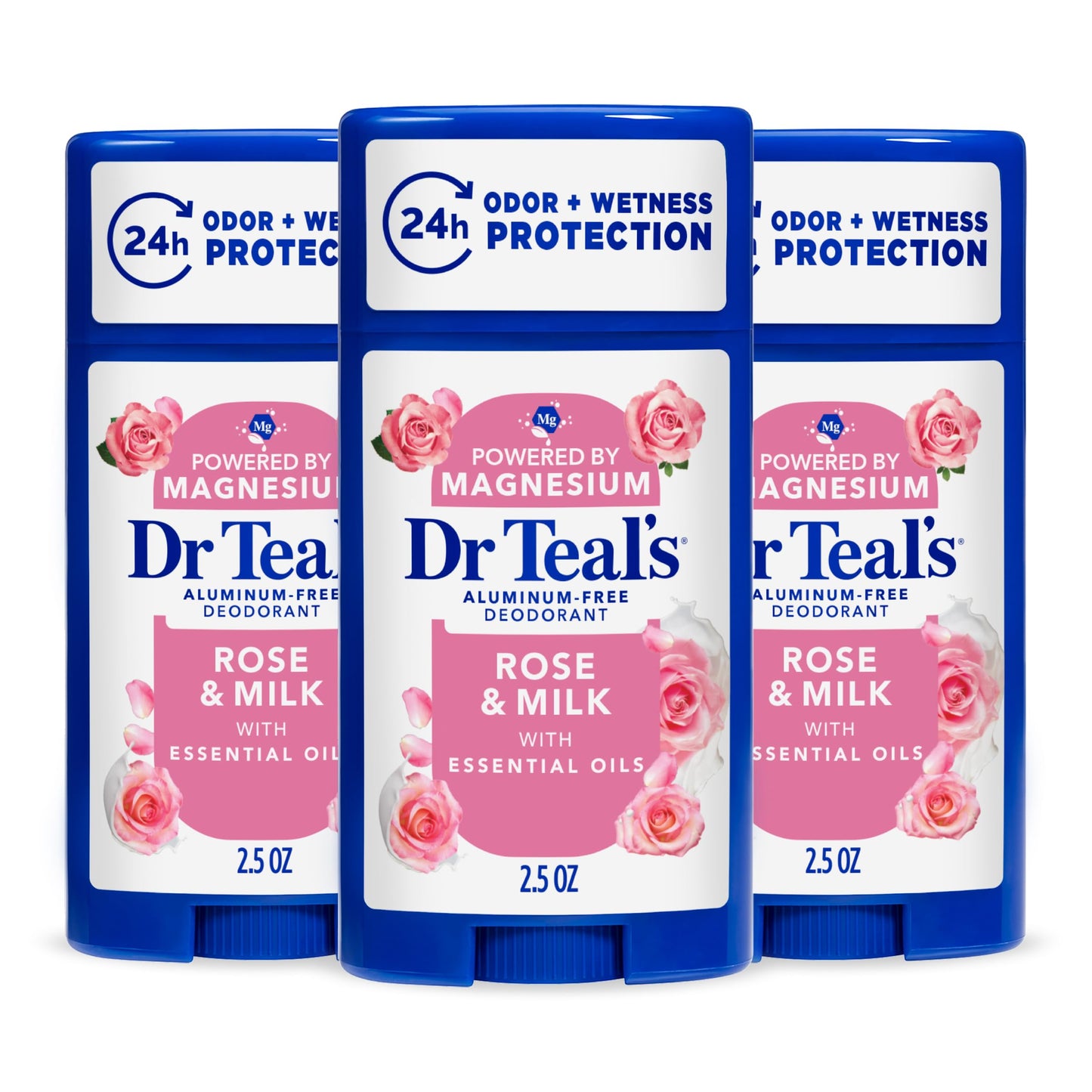 Dr Teal's Aluminum-Free Deodorant, Rose & Milk with Essential Oils, 2.5 oz (Pack of 3) Beauty and Personal Care Dr Teal's