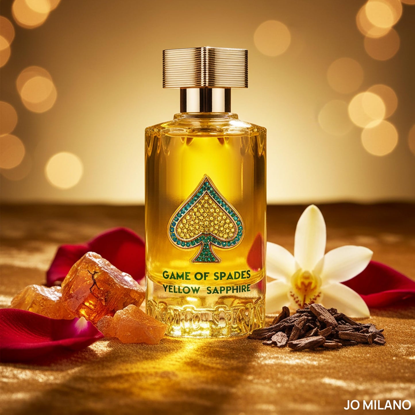 Jo Milano Game of Spades Yellow Sapphire Parfum Spray | 3.4 oz (100ml) | Amber, Sweet, Musky, Rose, Oud, Floral Scent | Long Lasting Fragrance for Men Beauty & Personal Care Jo Milano