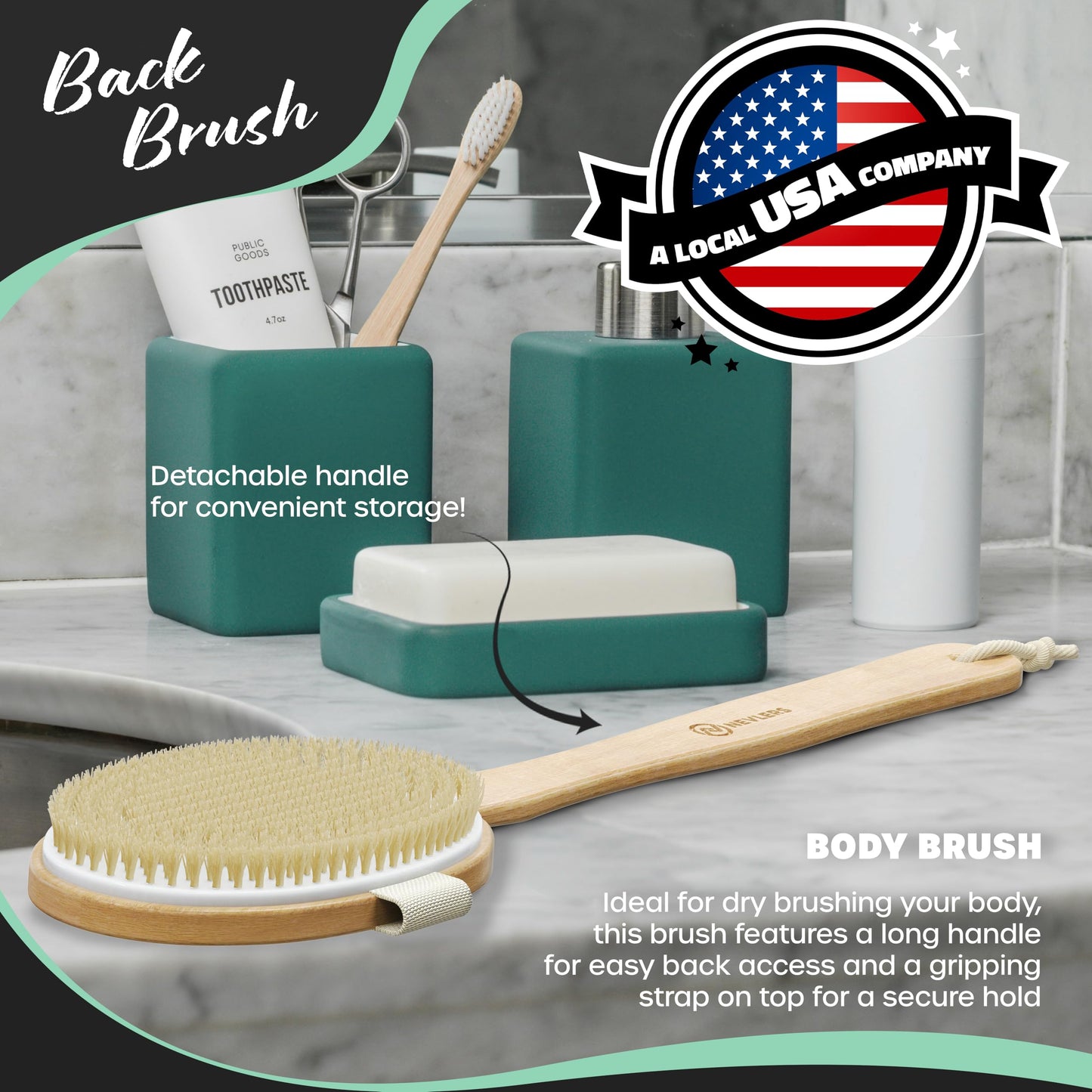 Nevlers 5-Pack Natural Boar Bristle Wood Dry Brush Set for Skin Exfoliation Beauty and Personal Care Nevlers