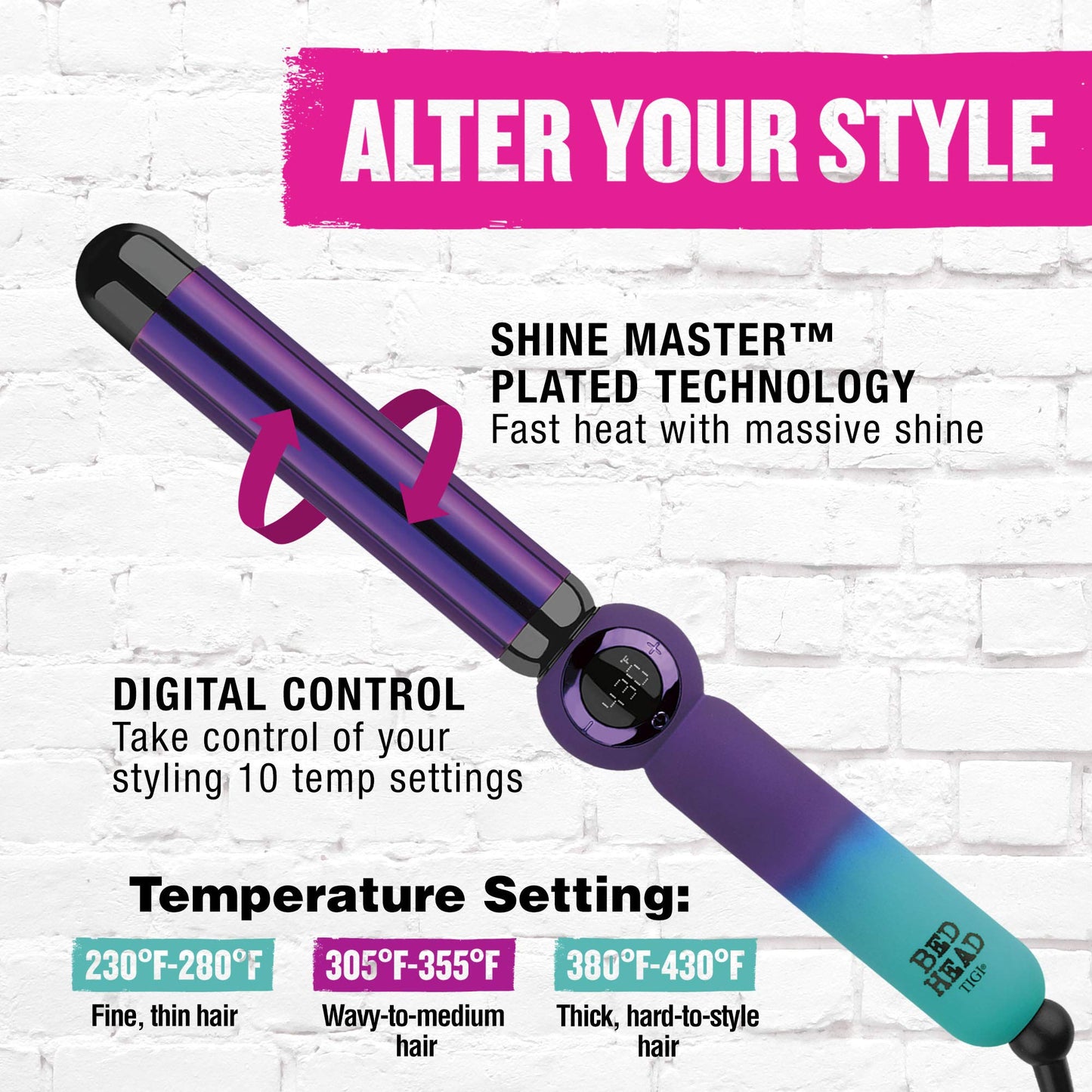 Bed Head Rough Volume Digital Hair Curling Wand | Fast Heat Up and Massive Shine, (1-1/4 in) Beauty & Personal Care Bed Head