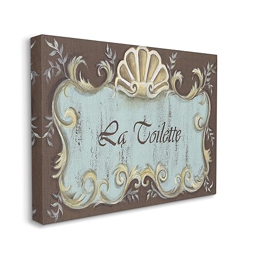 Stupell Industries La Toilette Aqua and Brown Scallop Shell Crest, Design by Bonnie Wrublesky Black Framed Wall Art, 24 x 30 Beauty & Personal Care Stupell Industries