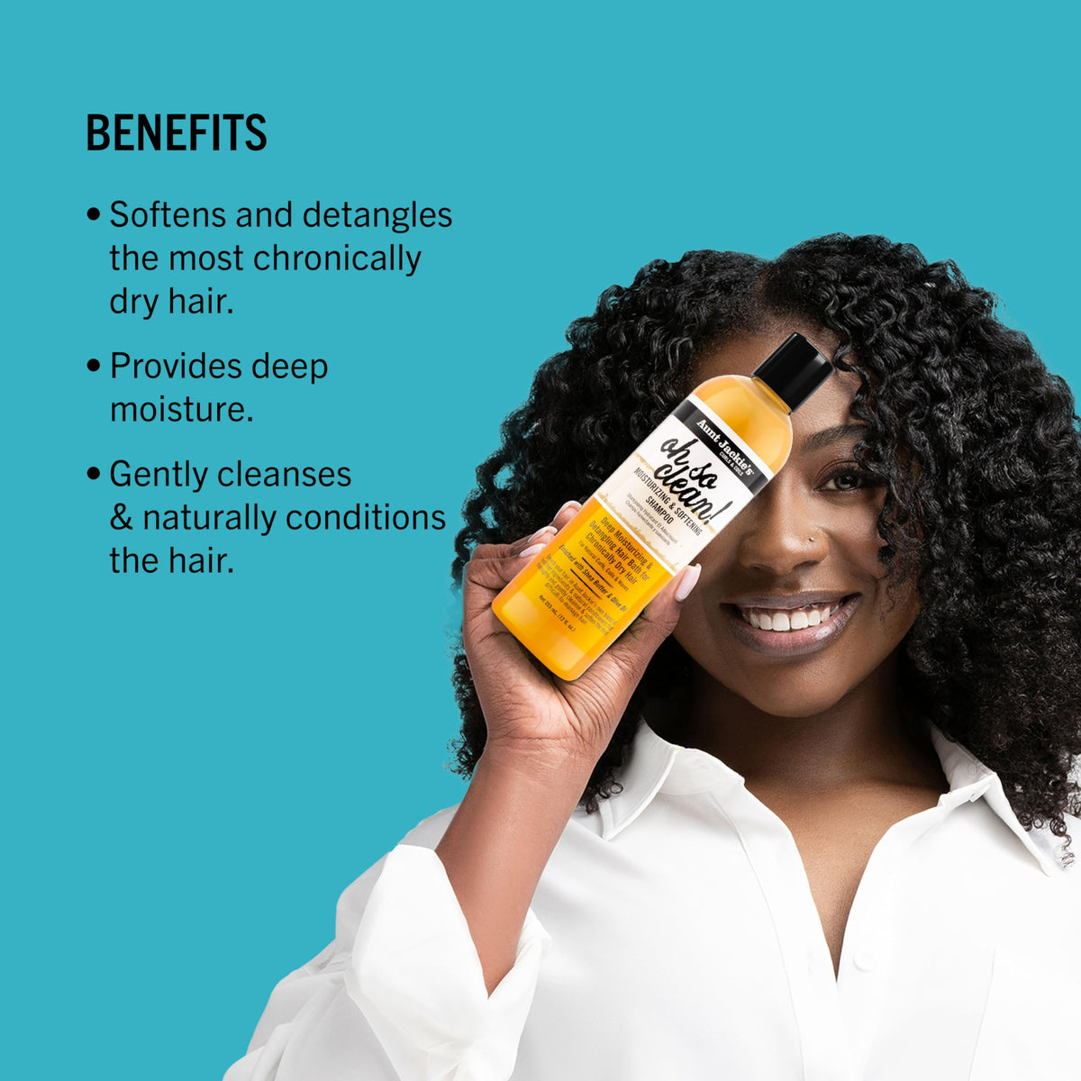 Aunt Jackie's Curls and Coils Oh So Clean Deep Moisturizing and Softening Hair Shampoo for Natural Curls, Coils and Waves, Enriched shea Butter, 12 oz