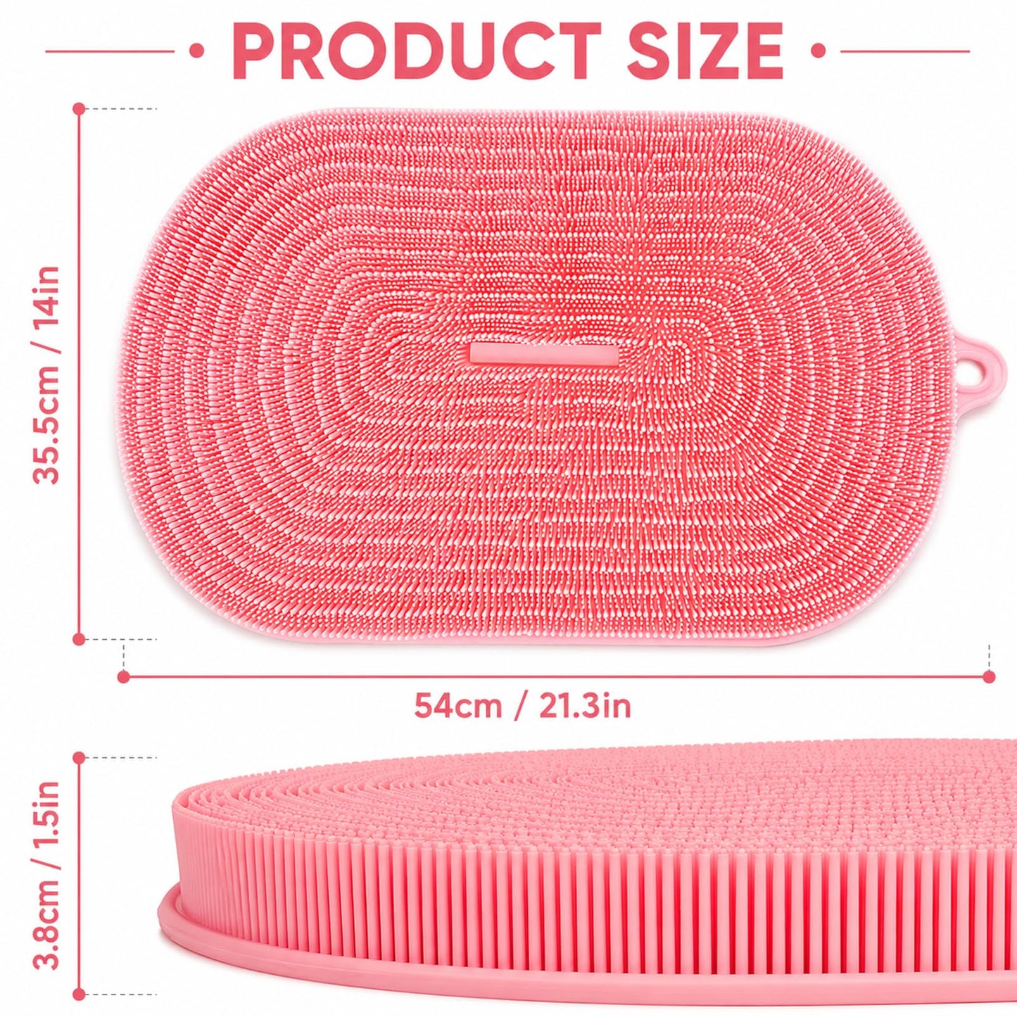 21.3" Silicone Foot & Back Scrubber Mat, Non-Slip Suction Cups Pink Beauty and Personal Care BARRYSAIL