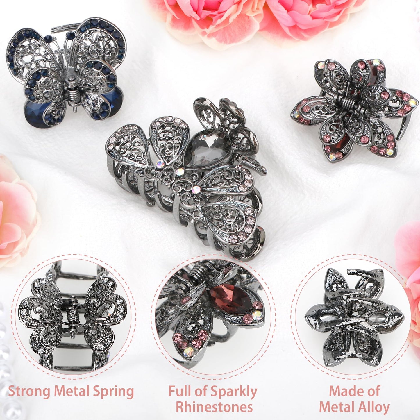 kilofly 3pc Vintage Crystal Hair Claw Clips Long Thick Hair Metal Clamps Beauty & Personal Care kilofly