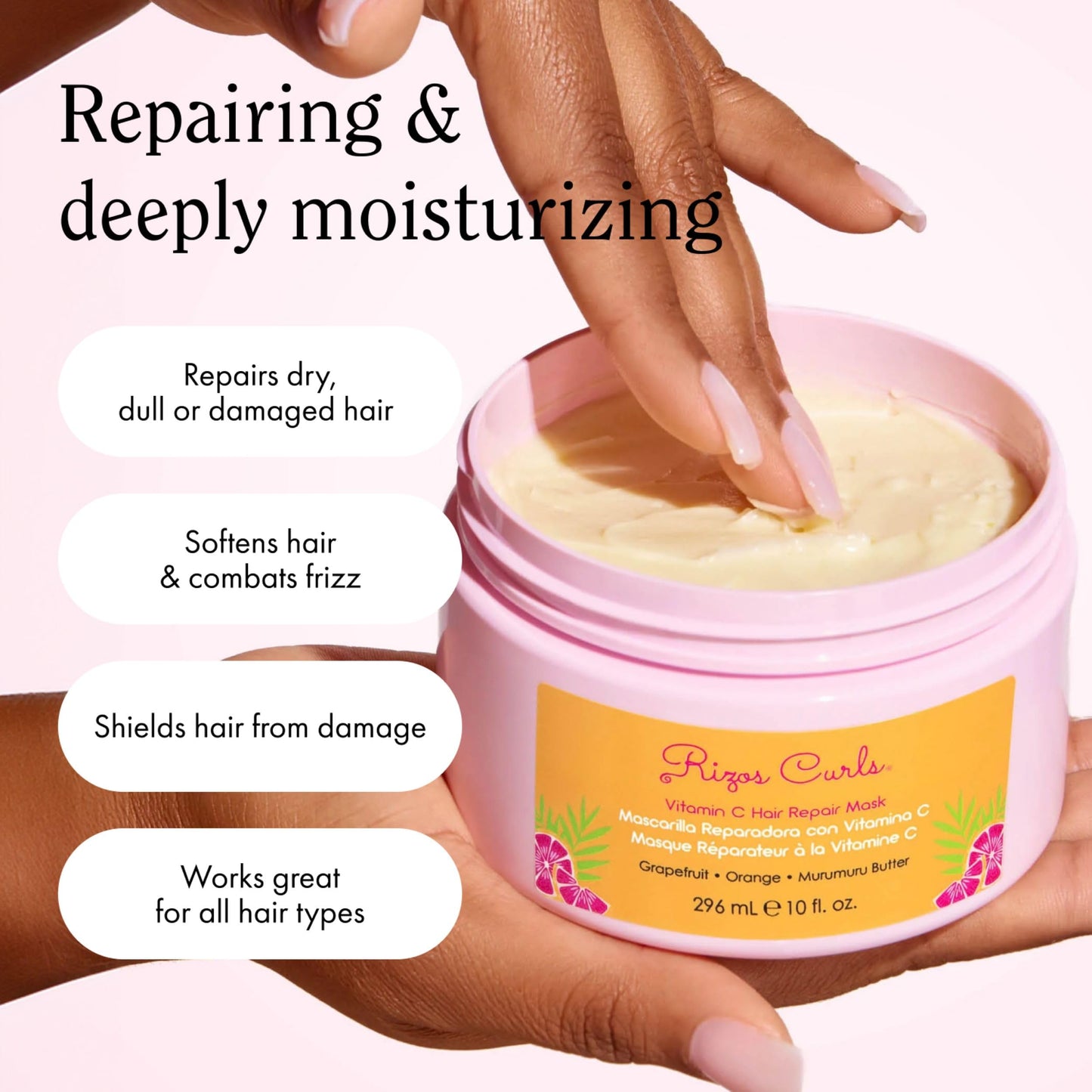 Rizos Curls Vitamin C Hair Repair Mask, Deeply Moisturizes & Hydrates, Softens & Minimize Frizz while Adding Shine, For Dry Damaged Hair, Infused Beauty & Personal Care Rizos Curls
