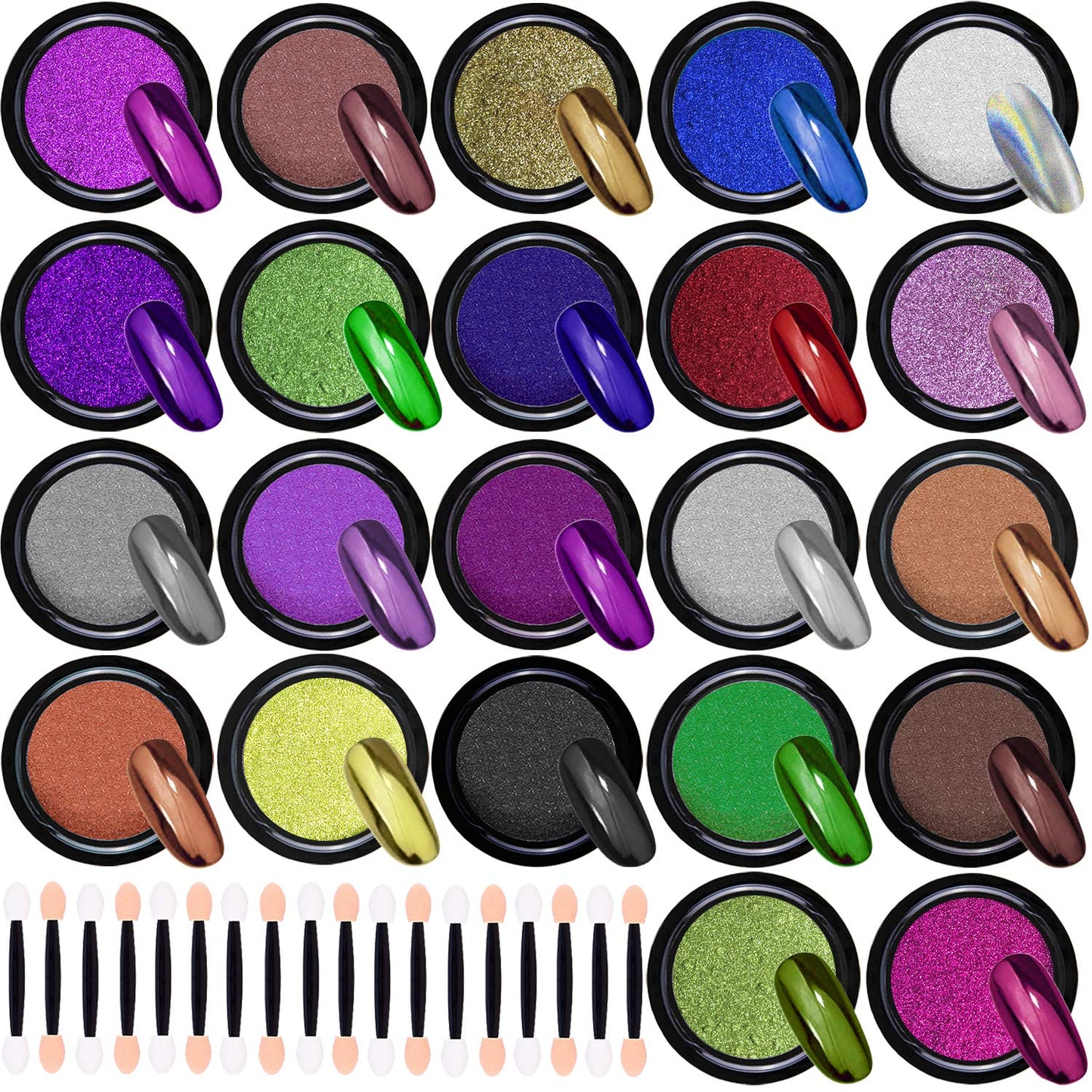 Duufin 22 Colors Chrome Nail Powders Metallic Nail Powder Mirror Effect Nail Art Chrome Powder with 22 Pcs Eyeshadow Sticks, 1g/Jar Beauty & Personal Care Duufin