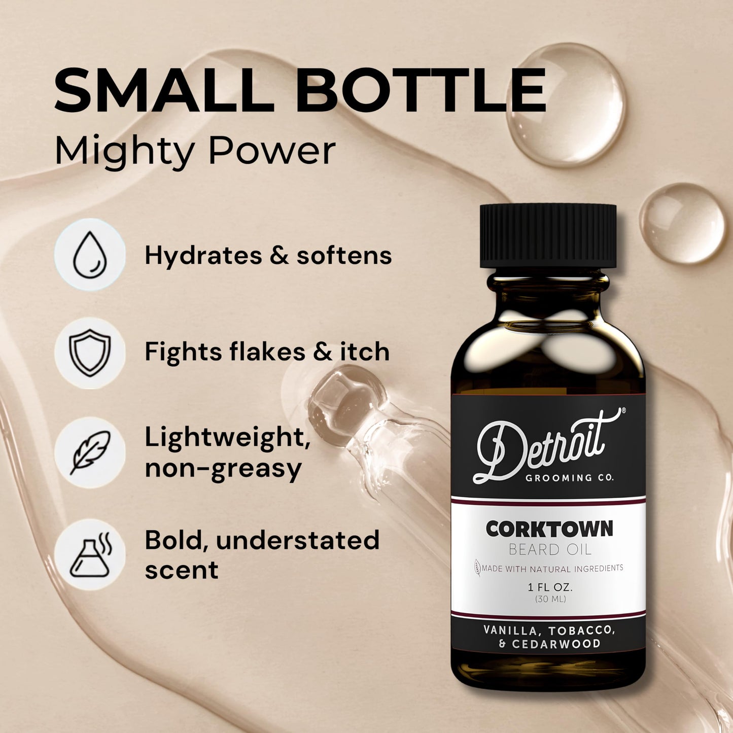 Detroit Grooming Co. Beard Oil (1oz) - Sweet Vanilla & Tobacco - Hydrating Formula with Sweet Almond Oil, Sunflower Oil & Vitamin E - Men's Softening Beauty and Personal Care Detroit Grooming Co.