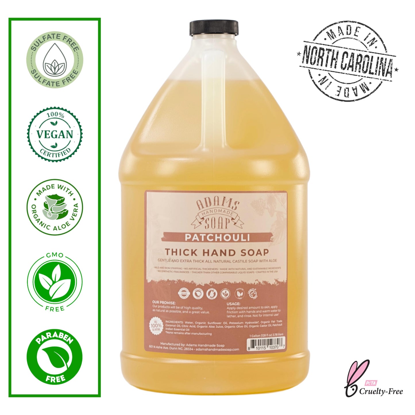 Adams Handmade Soap Thick Organic Castile Liquid Hand Soap 1 Gallon Refill - Patchouli Beauty & Personal Care Adams Handmade Soap