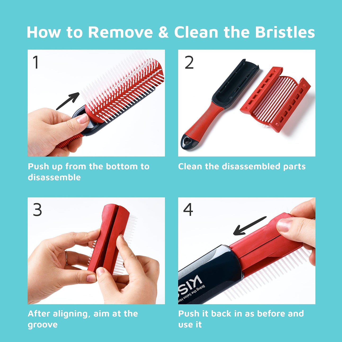 KISS Colors&Care 7 Row Non-Slip Detangling Hair Brush,Removable Cushion For Cleaning,Slip-Proof Handle For Sturdy Grip ,Detangles Without Pulling or Beauty & Personal Care KISS COLORS & CARE