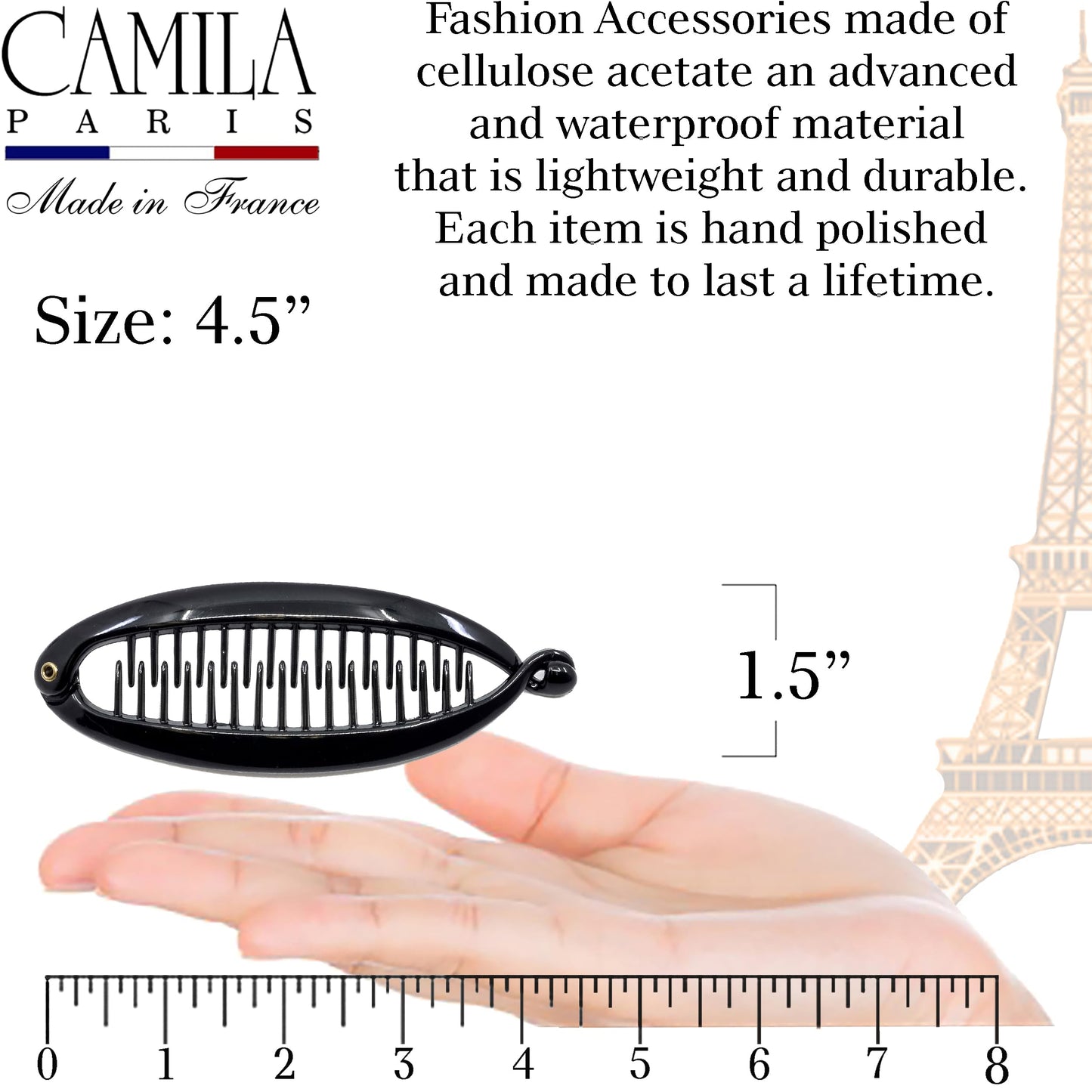 Camila Paris NV137 4.5 inch French Banana Clip Hair Comb Classic Girls Updo Flexible Ponytail Holder Interlocking Banana Combs, Fashion Durable Beauty & Personal Care Camila