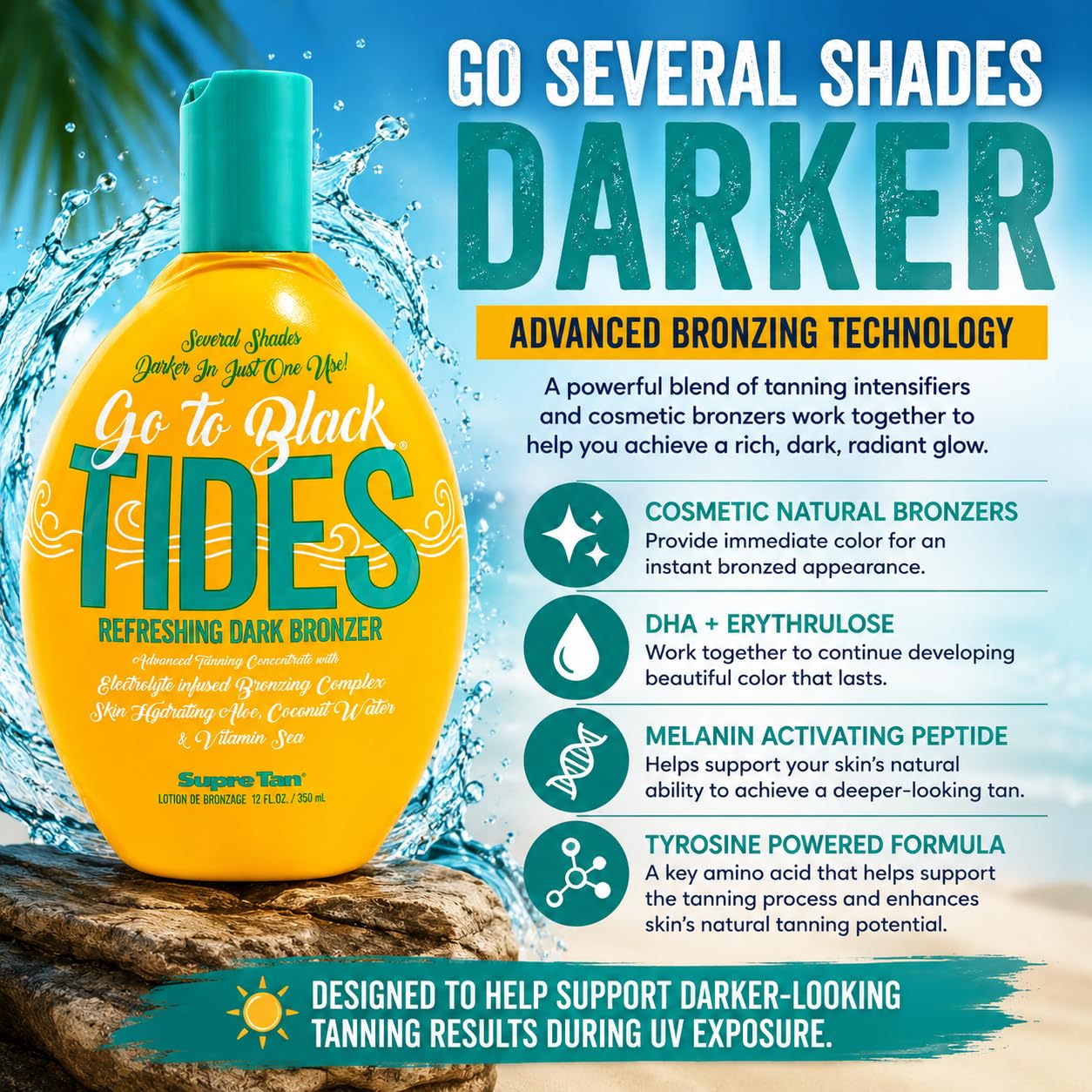 Go to Black Tides Refreshingly Dark Bronzer with DHA, Erythrulose & Melanin 12oz Beauty & Personal Care Supre