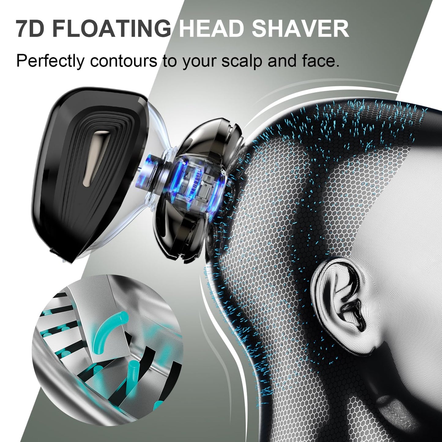 Head Shavers for Bald Men: 7D Floating Electric Razor with Magnetic Removable Head, IPX7 Waterproof Shaver, LED Display & Type-C Fast Charging (Taupe) Beauty and Personal Care Cyruzi