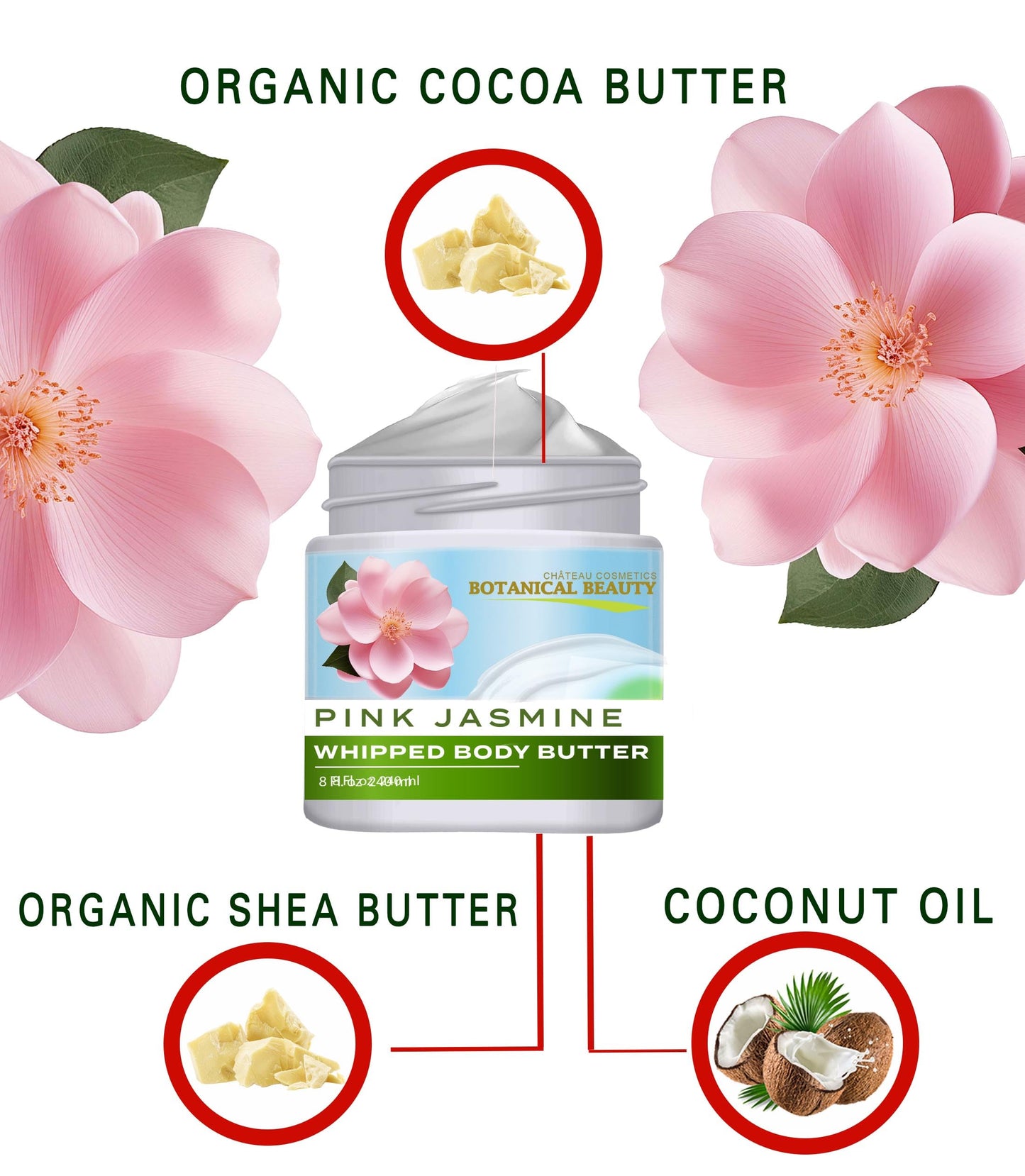 Botanical Beauty PINK JASMINE WHIPPED BODY BUTTER with Shea Butter, Cocoa Butter, Coconut Oil for All Skin Types, for Dry, Sensitive Skin Beauty & Personal Care Botanical Beauty