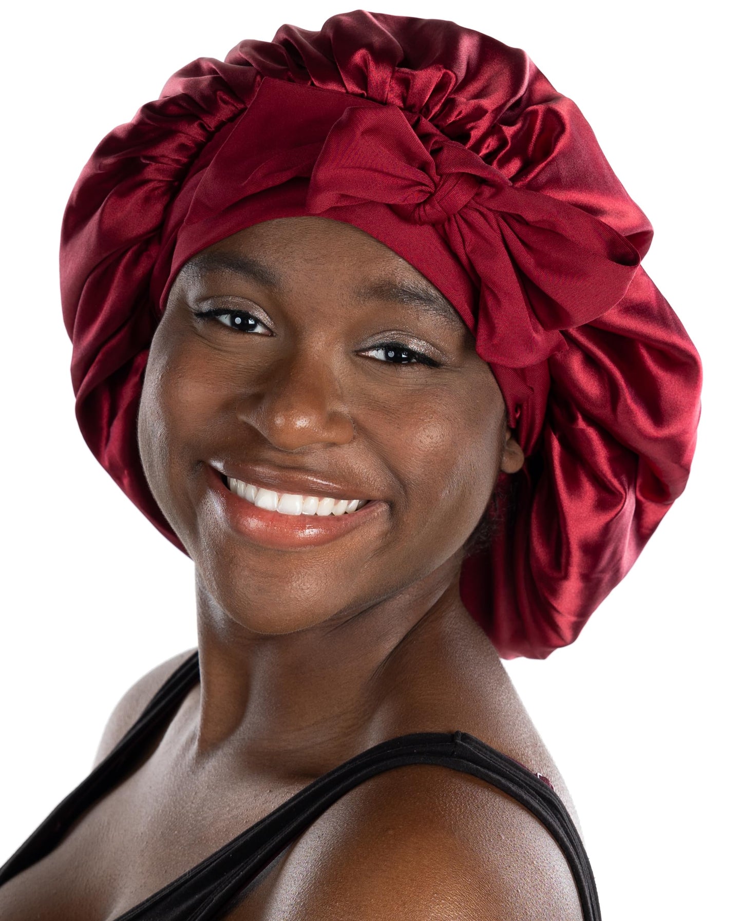 Funky Junque Satin Silk Sleep Bonnet - Double Layer Reversible Hair Wrap for Women, Adjustable Sleep Cap for All Hair Types - Burgundy (Tie Band) Beauty and Personal Care Funky Junque