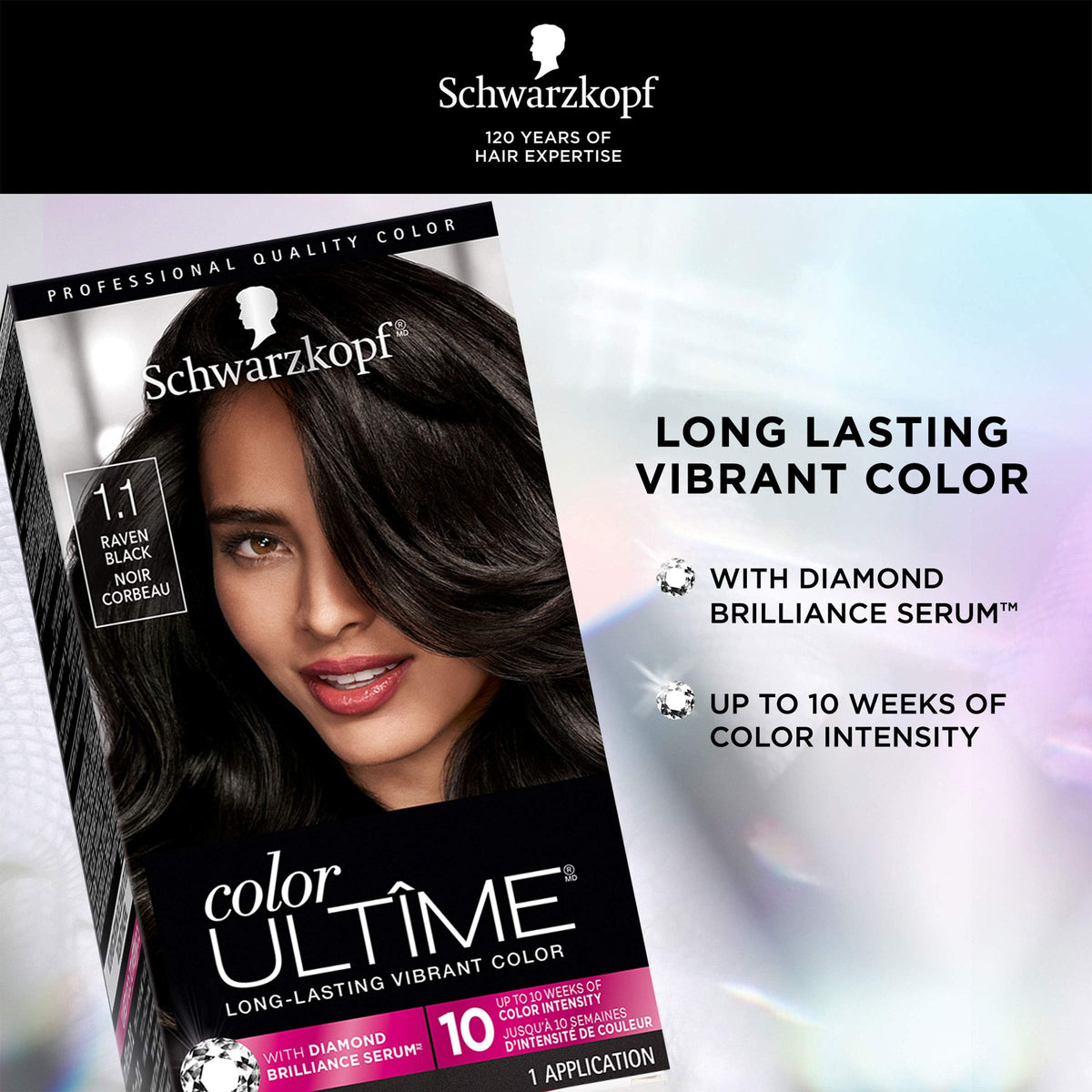 Schwarzkopf Color Ultime 1.1 Raven Black Hair Dye, Permanent Intense Black with Diamond Brilliance, Fade-Resistant, Covers Grays, All Hair Textures Beauty & Personal Care Schwarzkopf