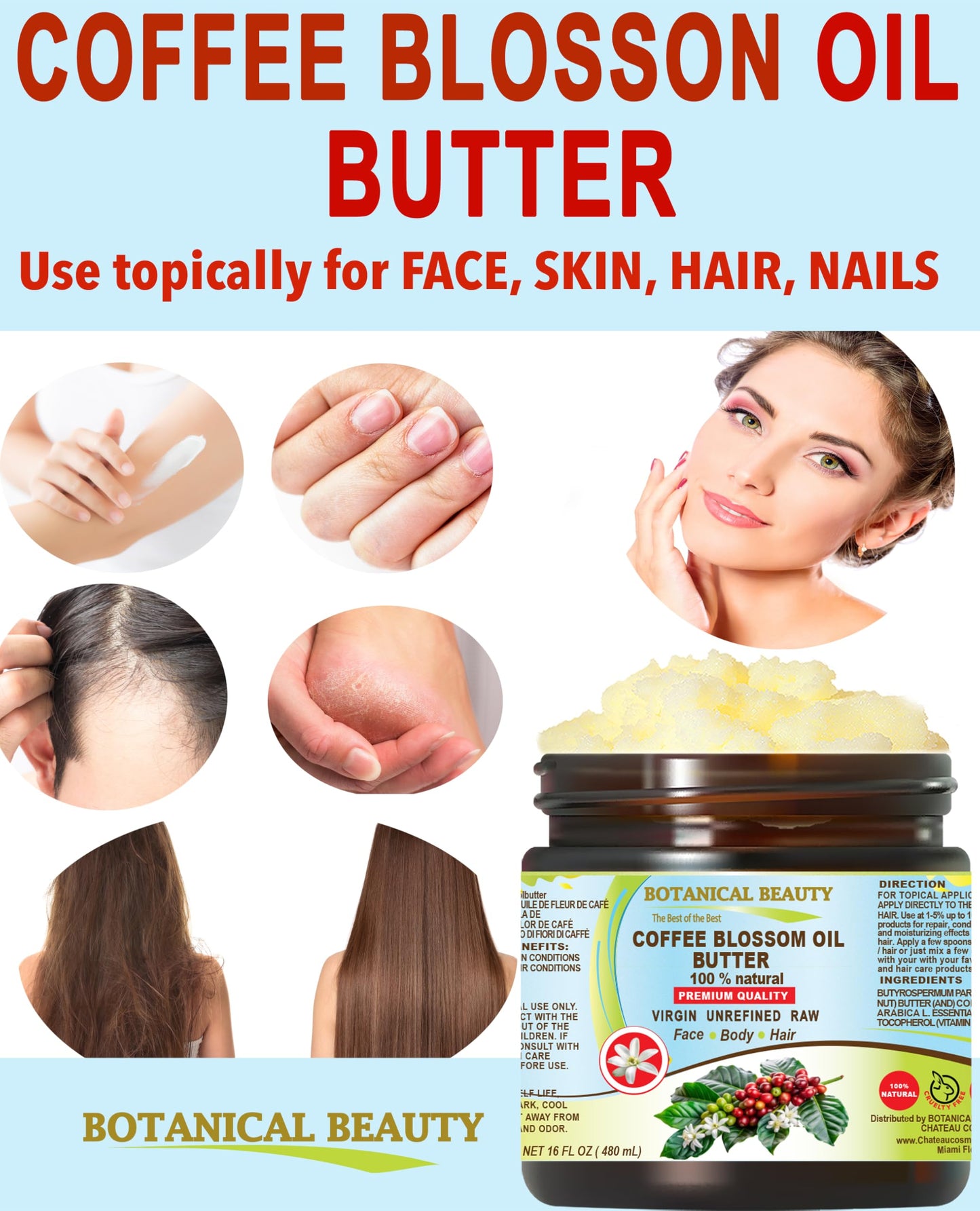 Botanical Beauty COFFEE BLOSSOM OIL BUTTER 100% Natural Coffee Blossom Essential Oil in Shea Nut Butter for FACE, SKIN, BODY, HAIR, NAILS. Beauty Skin Beauty & Personal Care Botanical Beauty