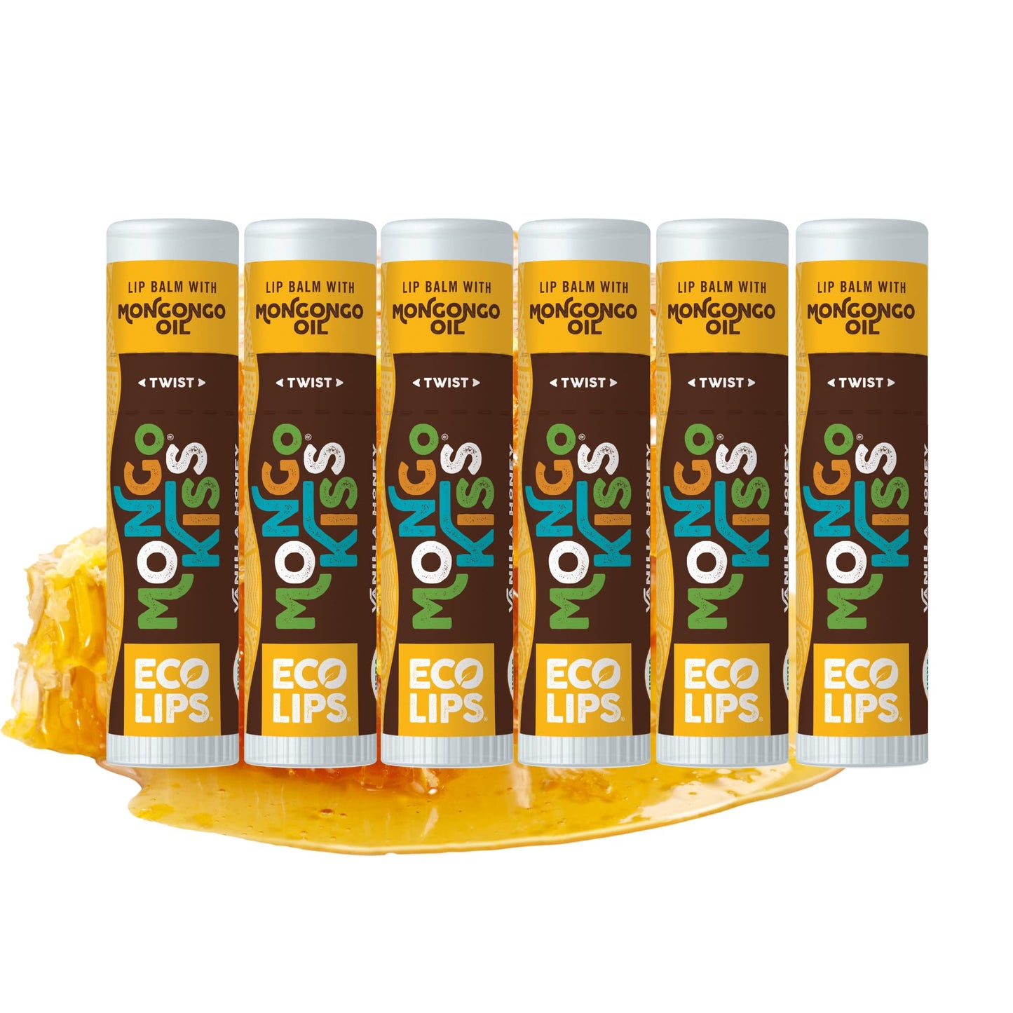 LIP BALM Mongo Kiss 6-Pack (6 tubes) Vanilla Honey by Eco Lips 100% Organic Beeswax & Cocoa Butter Lip Care with Organic Mongongo Oil - Soothe Beauty & Personal Care Eco Lips