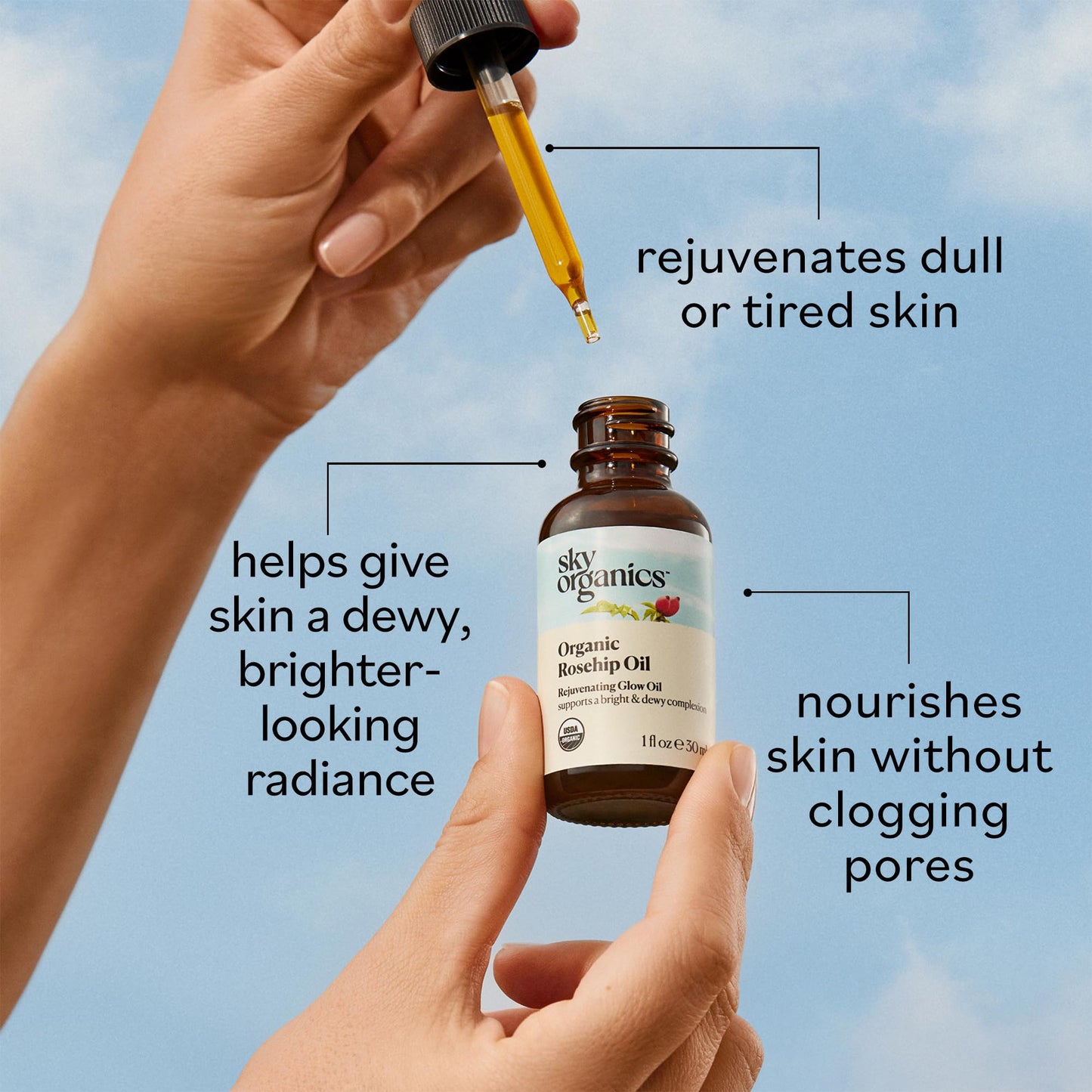 Sky Organics Travel Size Revitalizing Glow Face Oil, Rosehip Oil for Face - Nourishes Without Clogging Pores, Rosehip Seed Oil Organic for Bright Beauty & Personal Care Sky Organics