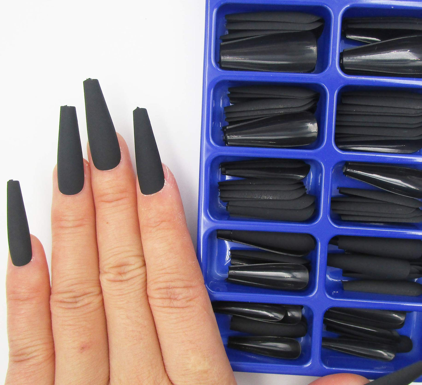 LoveOurHome 100pc Coffin Press on Nails Long Fake Nails Medium Ballerina Acrylic Press on Nail Coffin Nail Tips Matte Black Artifical Nail Full Cover Beauty & Personal Care LoveOurHome