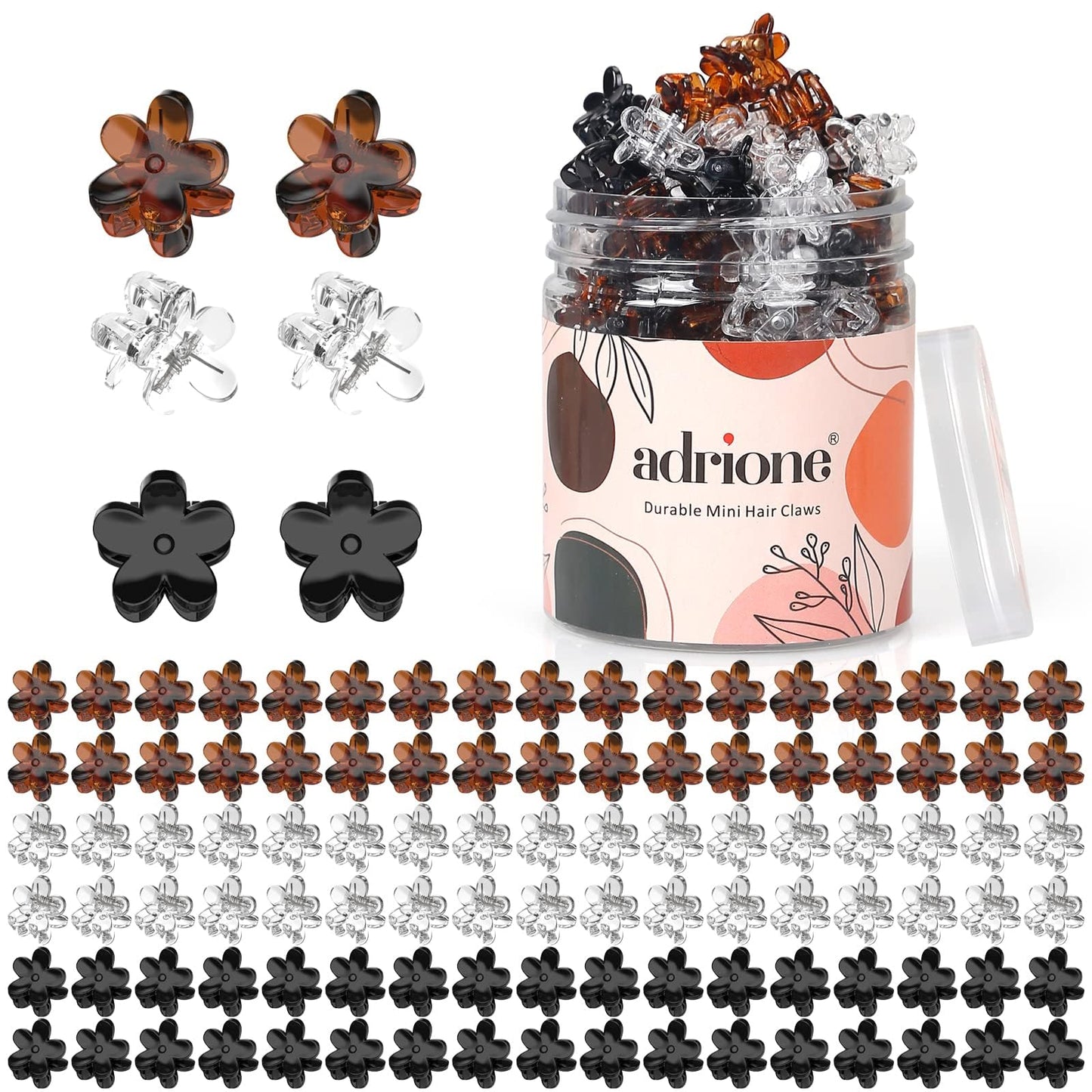 ADRIONE Mini Flower Hair Clips Pack for Women - 100 Creaseless Styling Claw Clips for Bangs and Tiny Hair Styling Beauty & Personal Care ADRIONE