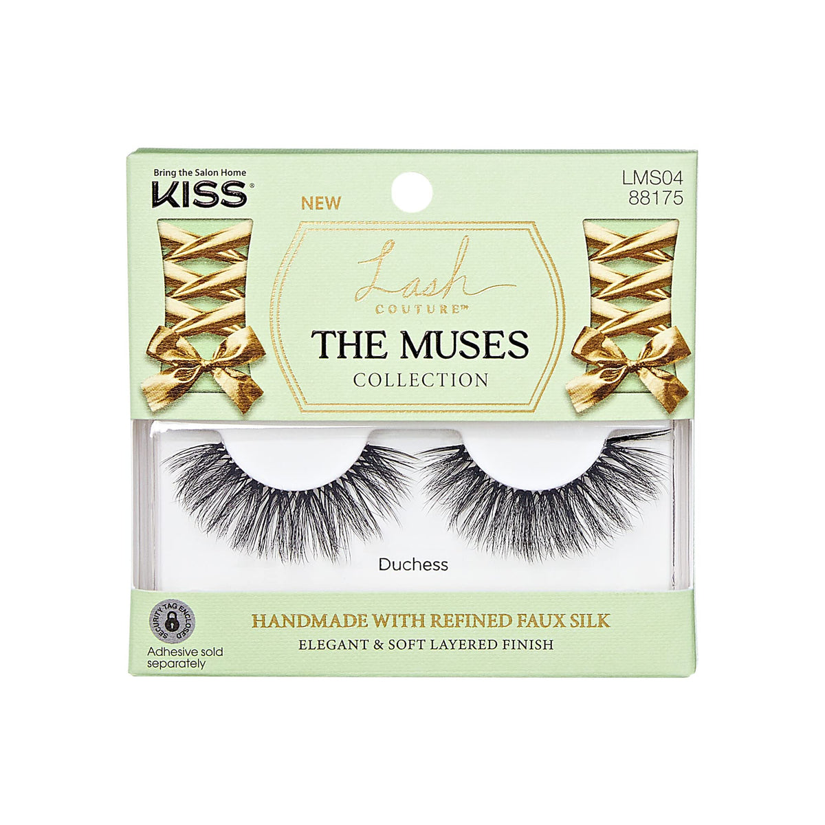 Kiss Lash Couture The Muses Collection False Eyelashes, ‘Duchess’, 16mm, Black, Wispy, Handmade, Refined Faux Silk, Pliable Band, Comfortable