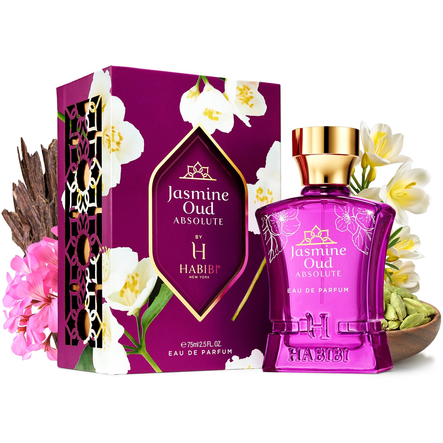 H HABIBI Jasmine Oud Absolute Arabian Perfume for Women - 2.5 oz (75ML) Long Lasting Women's Fragrances, Woody Floral Scent with Leather, Rose & Oud Beauty & Personal Care H HABIBI