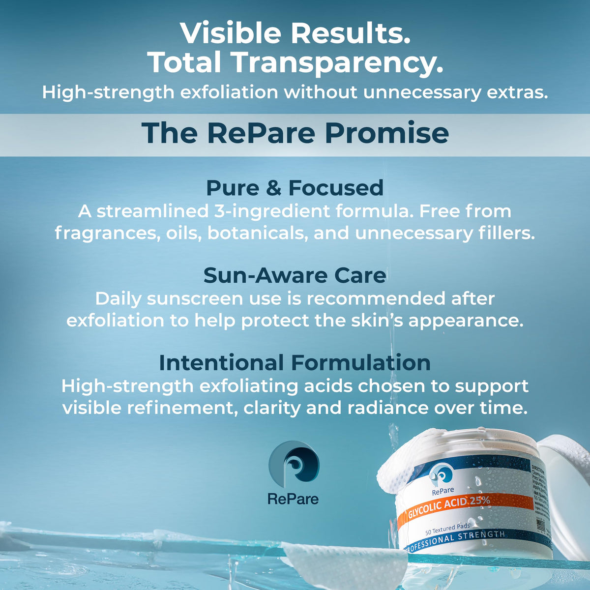 RePare Glycolic Acid 25% Peel Pads - Professional Resurfacing Facial Treatment for Smooth Skin Tone & Texture (2-Jar Value Pack) Jars only
