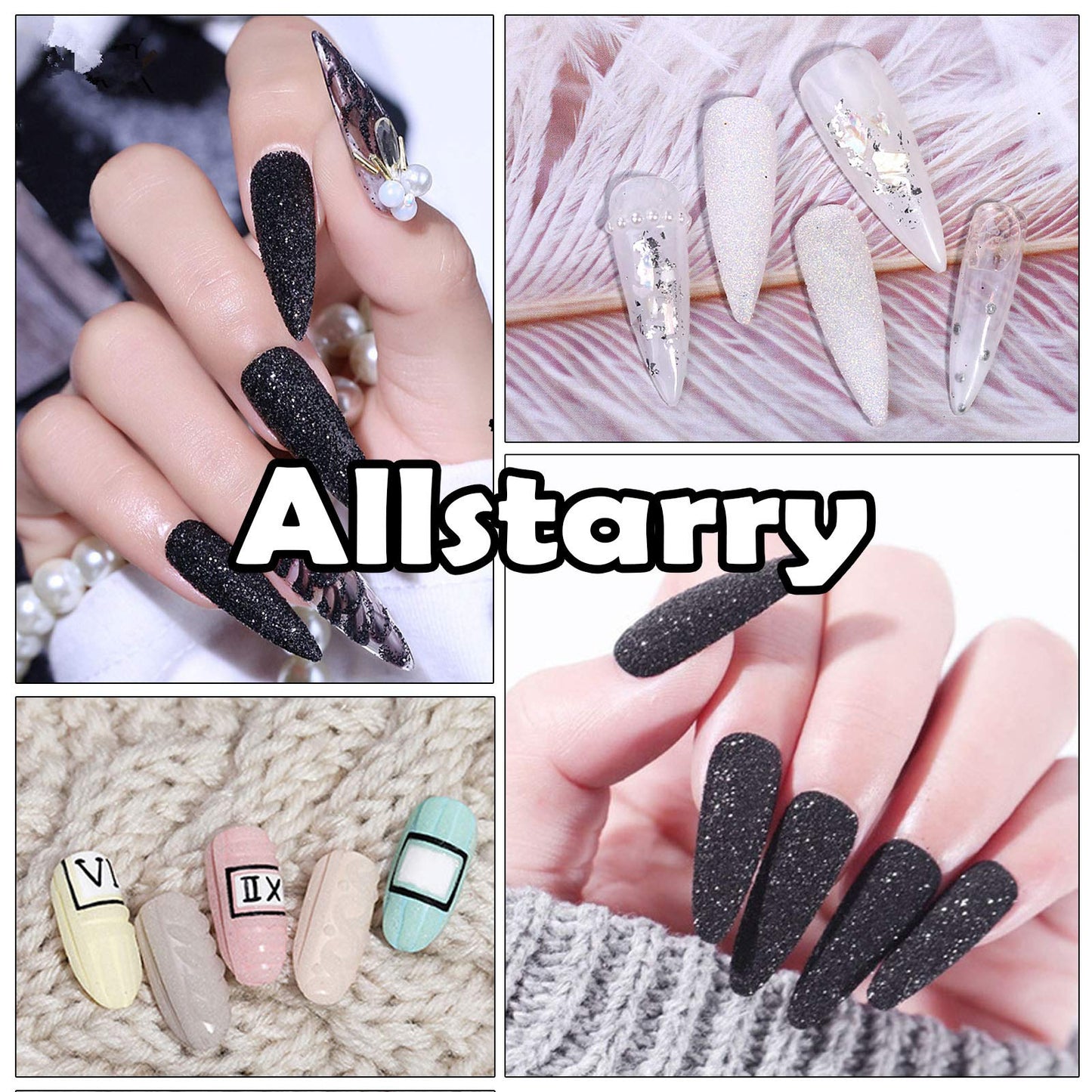 Allstarry 2 Colors Nail Glitter Dust - White Black Sand Powder Shining Sugar Effect Glitter Candy Coat Cosmetic Festival DIY Nail Art Decoration Beauty & Personal Care Allstarry
