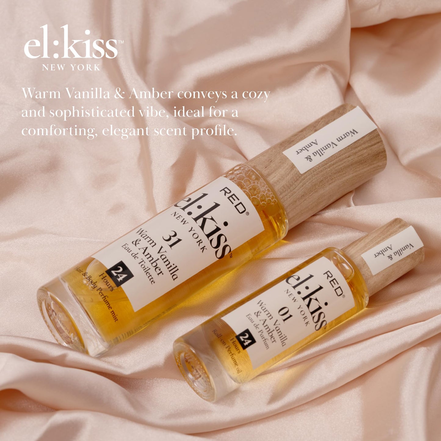 EL:KISS Roll On Perfume, Warm Vanilla & Amber Eau de Parfum 12mL (.40 Fl Oz), Hydrating & Long-Lasting, Alcohol-Free & Mineral Oil-Free, Infused Beauty & Personal Care EL:KISS