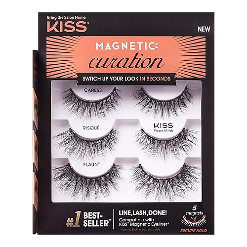 KISS Magnetic Curation False Eyelashes, 3 Pair with 5 Double Strength Magnets, Wind Resistant, Dermatologist Tested, Last Up To 16 Hours, Reusable Up… Beauty & Personal Care KISS