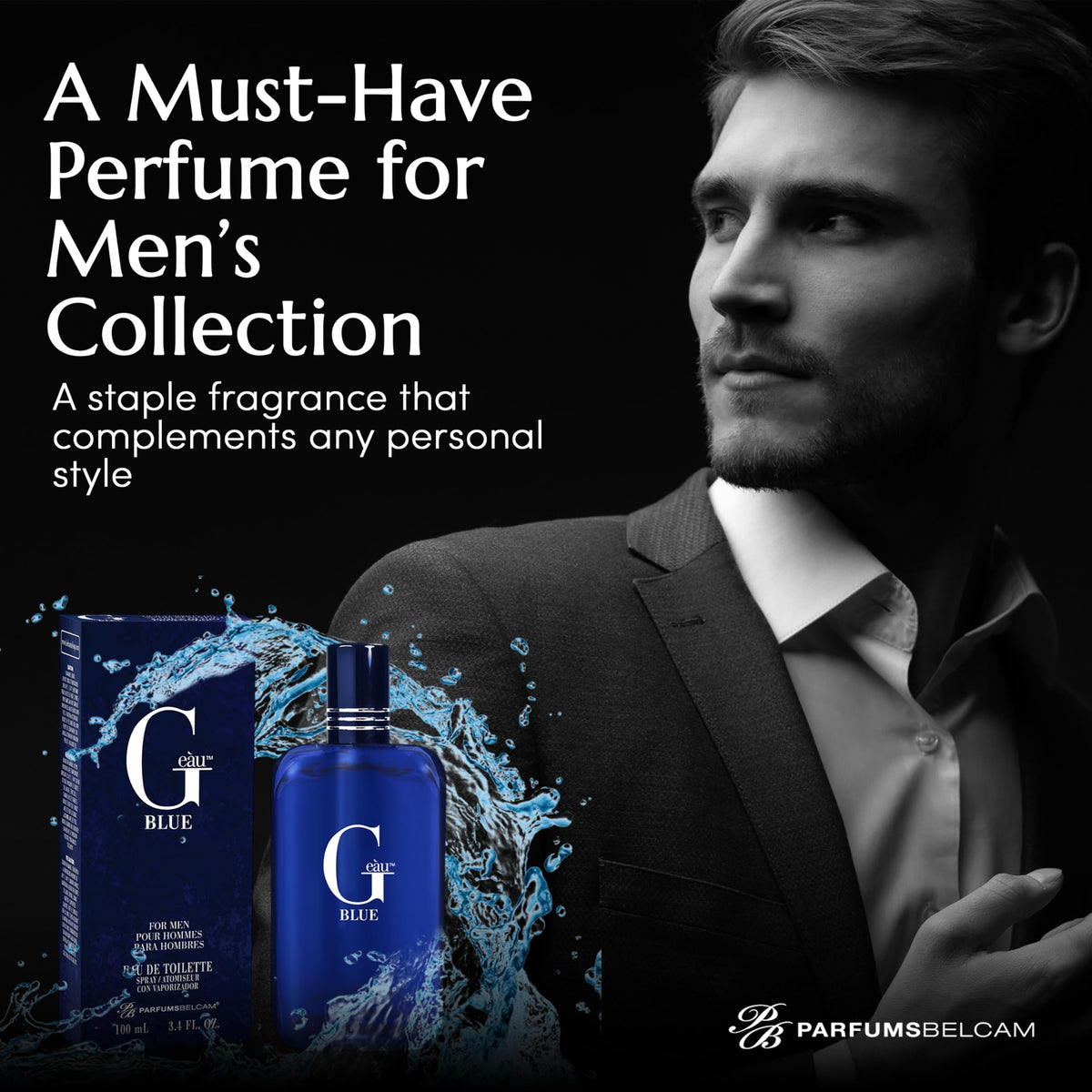 PB ParfumsBelcam G Eau Blue Eau de Toilette Spray - Men’s Cologne, Long-Lasting Summer Fragrance for Men and Teen Boys, Perfume para Hombre - 3.4 Fl Beauty & Personal Care PB ParfumsBelcam