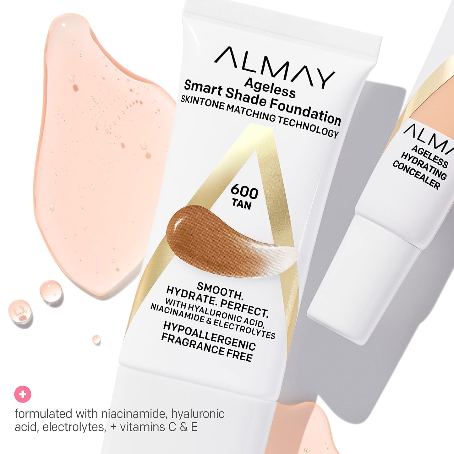 Almay Anti-Aging Foundation, Smart Shade Face Makeup with Hyaluronic Acid, Niacinamide, Vitamin C & E, Hypoallergenic-Fragrance Free, 500 Golden, 1 Fl Beauty & Personal Care Almay