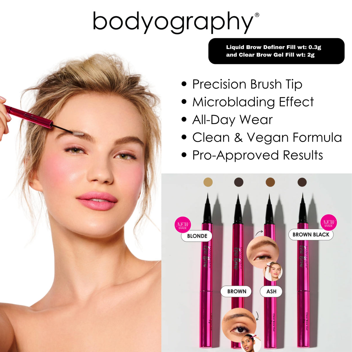 Bodyography Epic Brow Clear Brow Gel + Liquid Brow Definer | 2-in-1 Long-Wear Brow Shaper & Micro-Fine Pen | Hair-Like Strokes, Precise Definition… Beauty & Personal Care Bodyography