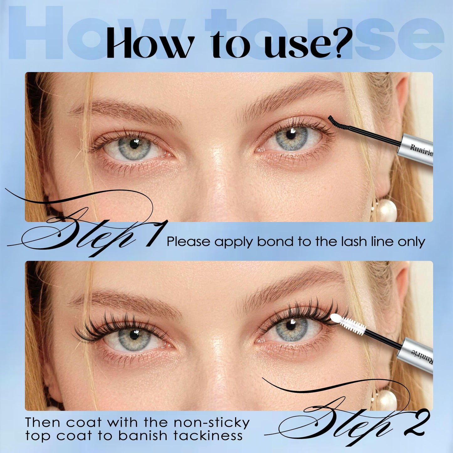 Ruairie 2 in 1 Lash Glue Waterproof 12ml Lash Bond and Seal 72Hours Black Eyelash Glue Super Strong Lash Glue for Eyelash Clusters Non Irritating Beauty and Personal Care Ruairie