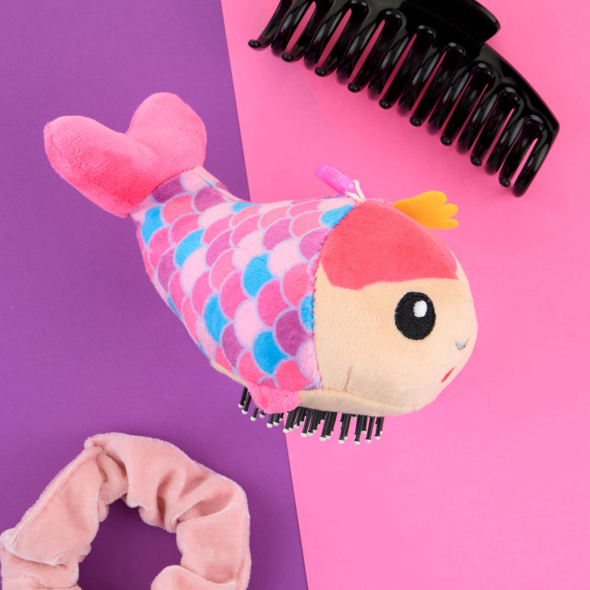 Plush Mermaid Hair Brush with Keychain - Detangling Travel Hairbrush Grils