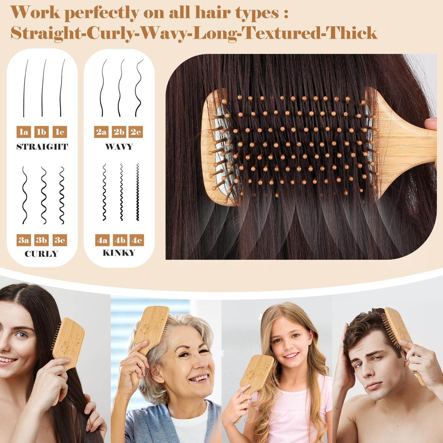 Hair Brush-Natural Wooden Bamboo Brush and Detangle Tail Comb, Paddle Hairbrush for Women Men and Kids Make Thin Long Curly Hair Health and Massage Beauty & Personal Care Sofmild