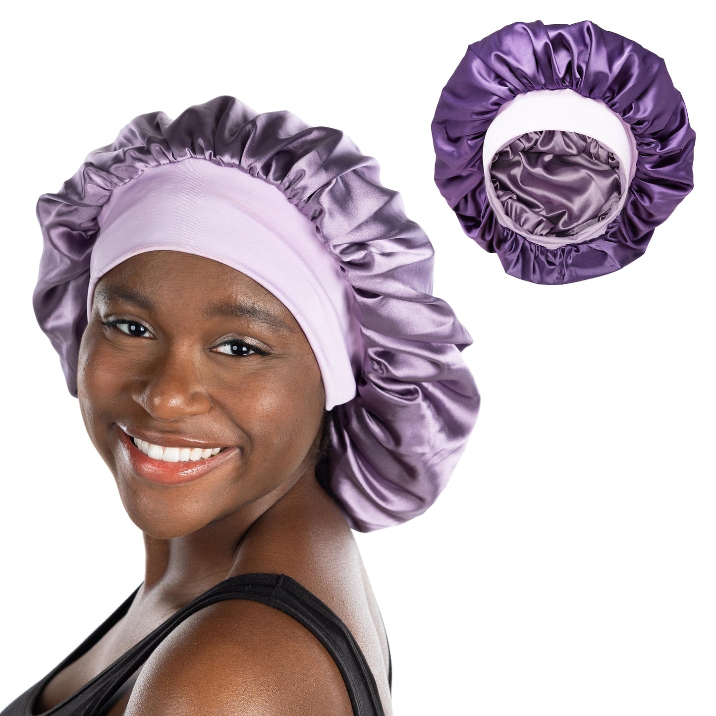Funky Junque Satin Silk Sleep Bonnet - Double Layer Reversible Hair Wrap for Women, Adjustable Sleep Cap for All Hair Types - Violet/Dark Purple Beauty and Personal Care Funky Junque