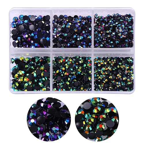 3000pcs Flatback Rhinestones for Crafts, Black AB Crystals Rhinestone, Resin Glitter Gems Nail Diamonds Rhinestones for Clothes Accessories DIY Beauty & Personal Care OEMOO