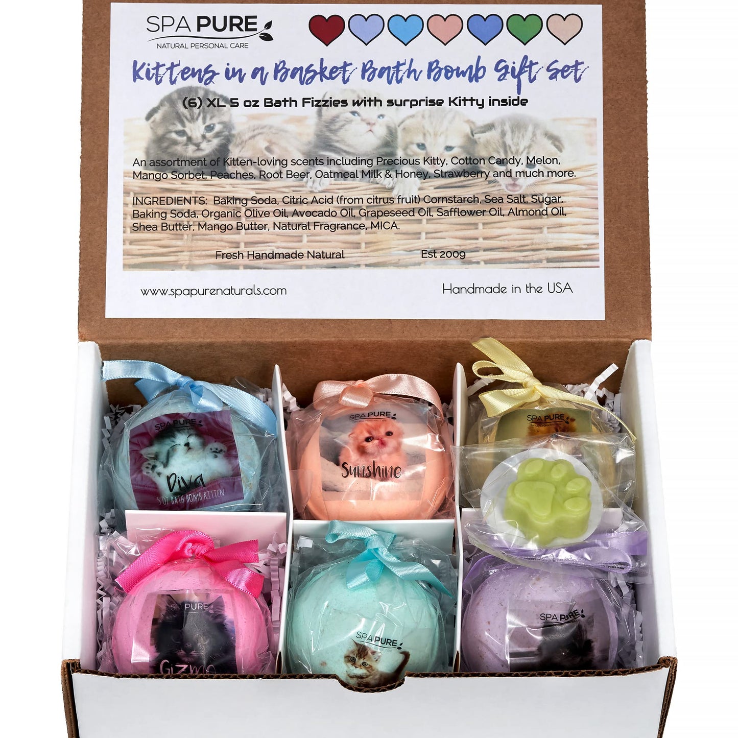 Spa Pure Kittens in Basket: 6 Adorable Kittens Hiding Inside Each Colorful Bath Bomb, XL 5 oz Each (6 Count) Pack of 1, Multicolor Beauty and Personal Care Spa Pure
