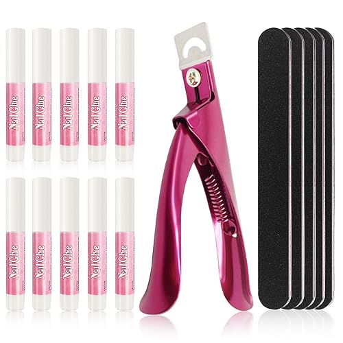 16 Pcs Nail Glues Set,10 PCS Nail Glue for Acrylic Nails,Adhesive Super Bond for Fake Nails,1 Nail Clipper Cutter for Fake Nails,5 Double Sided Emery Beauty & Personal Care Tailpa