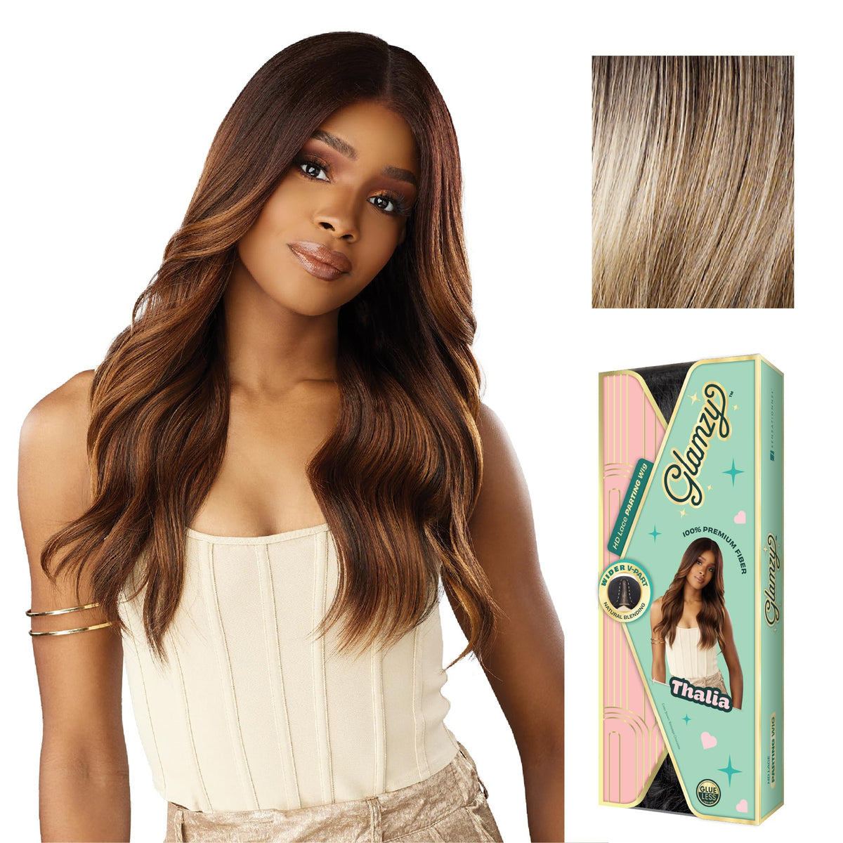 Sensationnel Glamzy Lace Part Wig-Thalia, BALAYAGEASHBLONDE