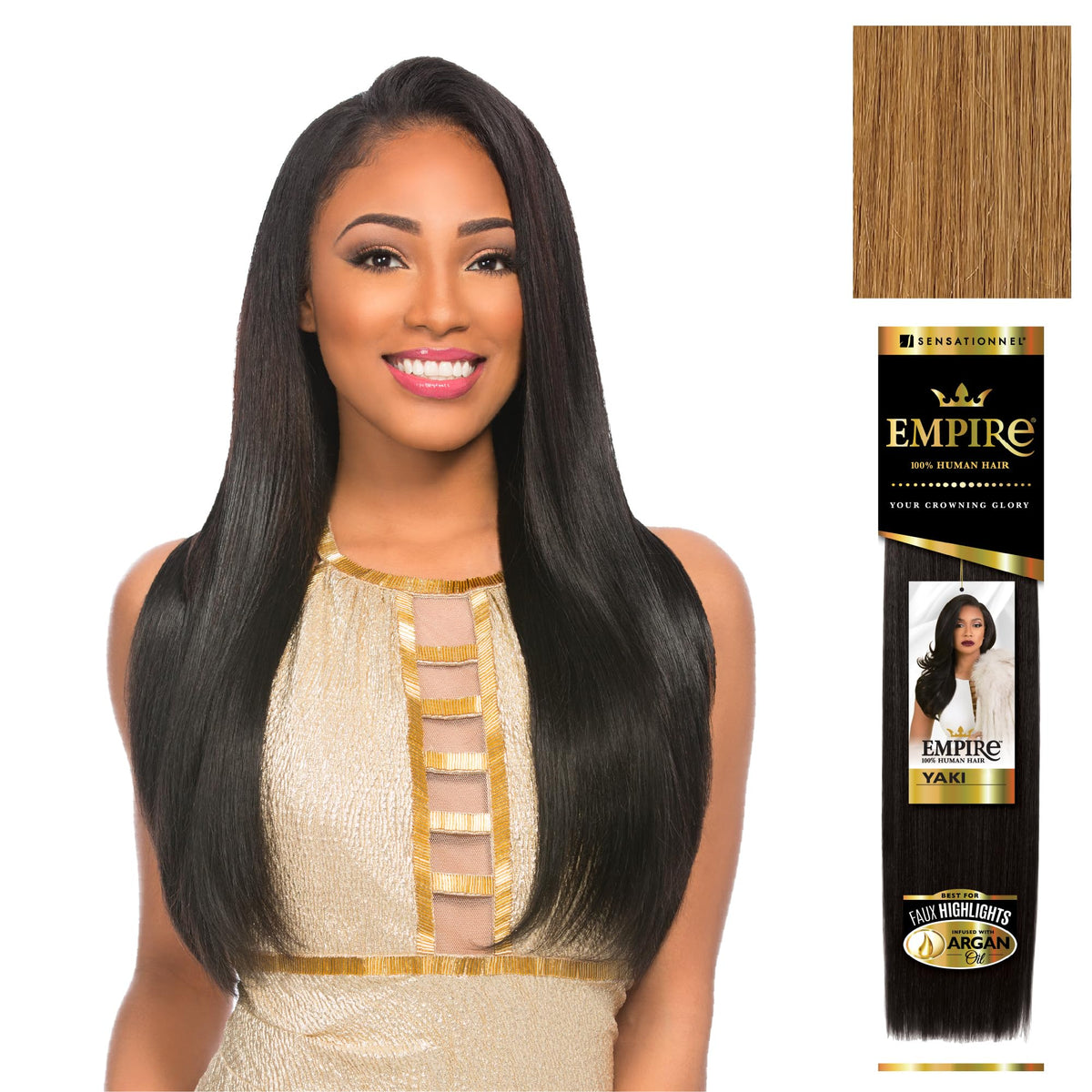 Sensationnel Empire Yaki Human Hair,1 Pack 10 inch, 27 HONEYBLONDE