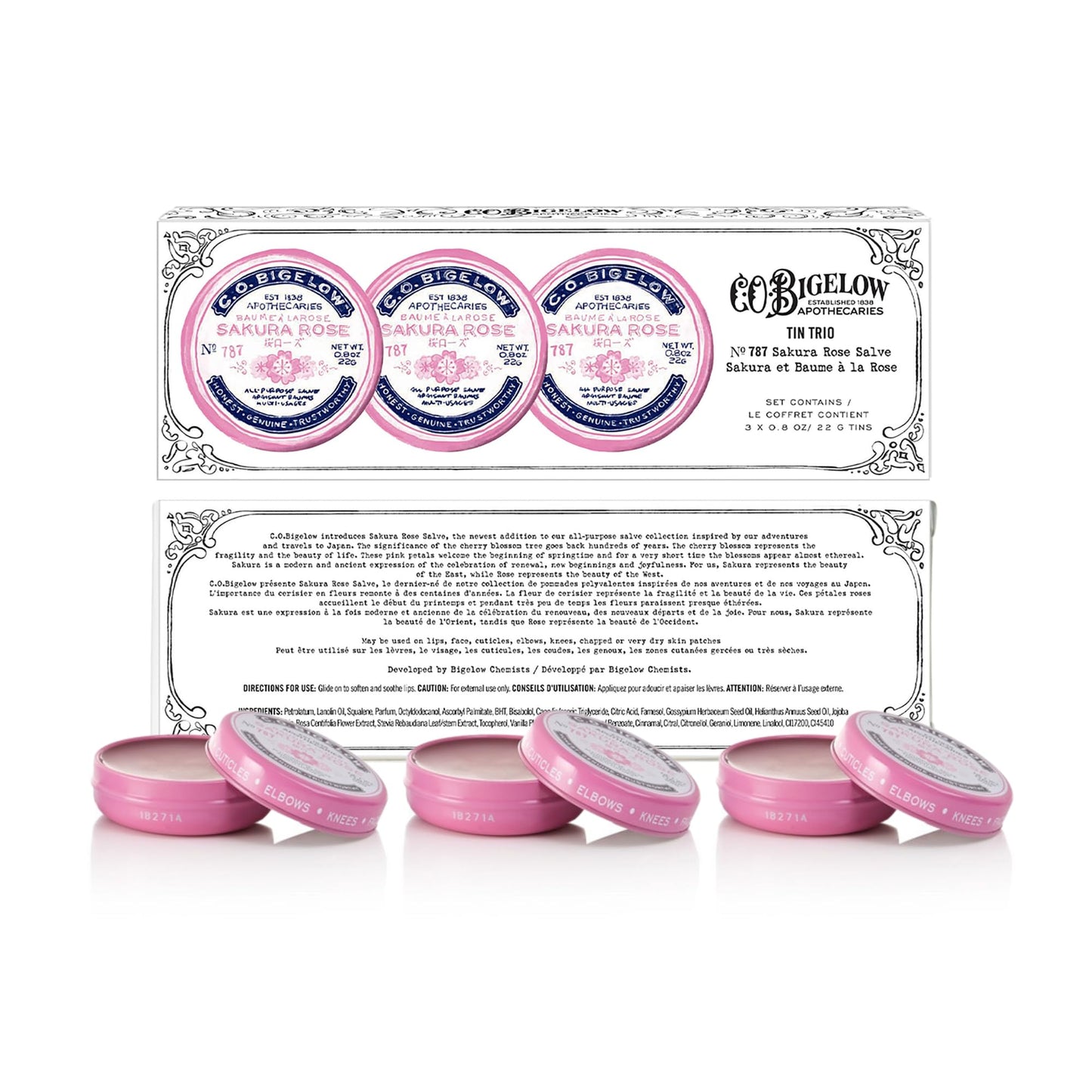 C.O. Bigelow Sakura Rose Salve Tins, Pack of 3 Lip Balm Tins, All Purpose Salve for Lips, Cuticles, Hands & Dry Skin, Lip Balm Set, 0.8 oz Beauty & Personal Care C. O. Bigelow