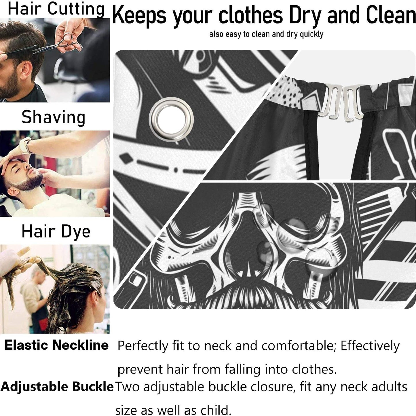 visesunny Barbershop Design Monochrome Style Barber Cape Anti-Static Hair Cutting Cape with Snap Closure Professional Salon Polyester Beard Shaving Beauty and Personal Care visesunny