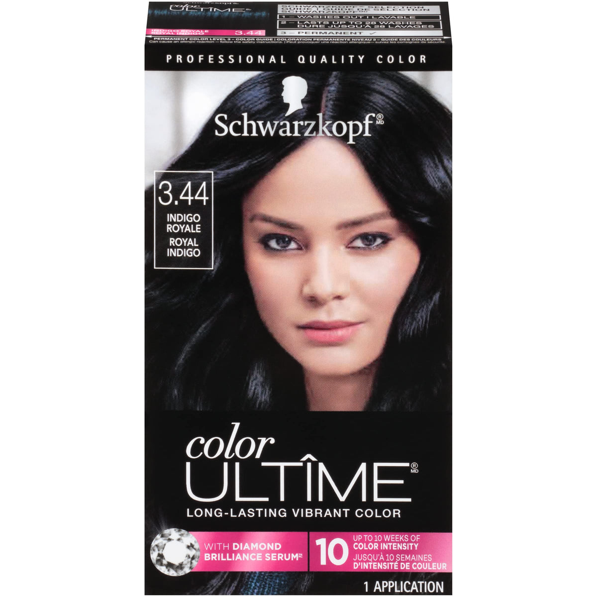 Schwarzkopf Color Ultime 3.44 Indigo Royale Hair Dye, Permanent Intense Black with Diamond Brilliance, Fade-Resistant, Covers Grays, All Hair Textures Beauty & Personal Care Schwarzkopf
