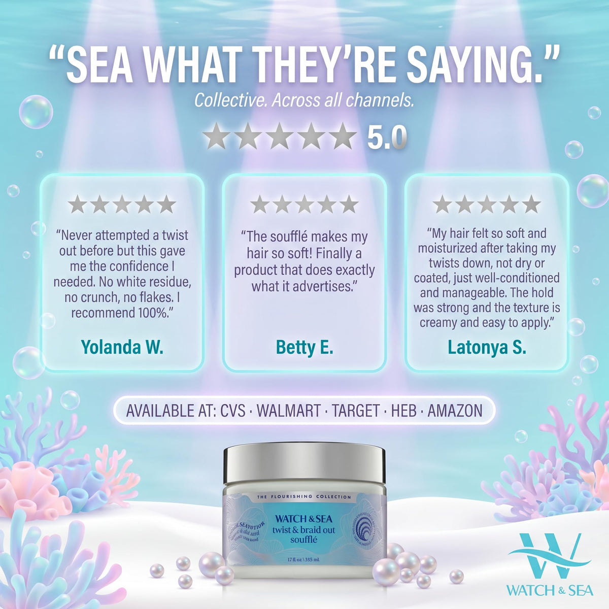 Watch & Sea Twist & Braid Out Soufflé - Nourishing Ingredients with Seaweed and Sea Kelp - Twist and Braid Cream for All Hair Types - 12 oz