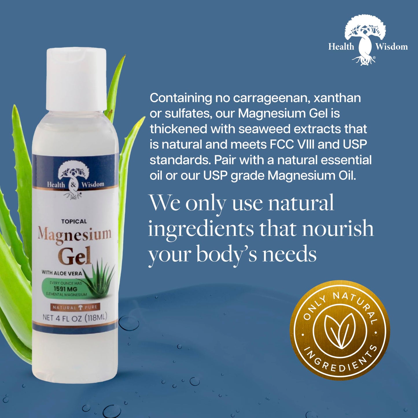 Health & Wisdom Pure Magnesium Gel with Seaweed Extract and Aloe Vera - USP Grade Topical Muscle & Joint Relief- Natural and Pure Skin & Scalp Beauty & Personal Care Health and Wisdom