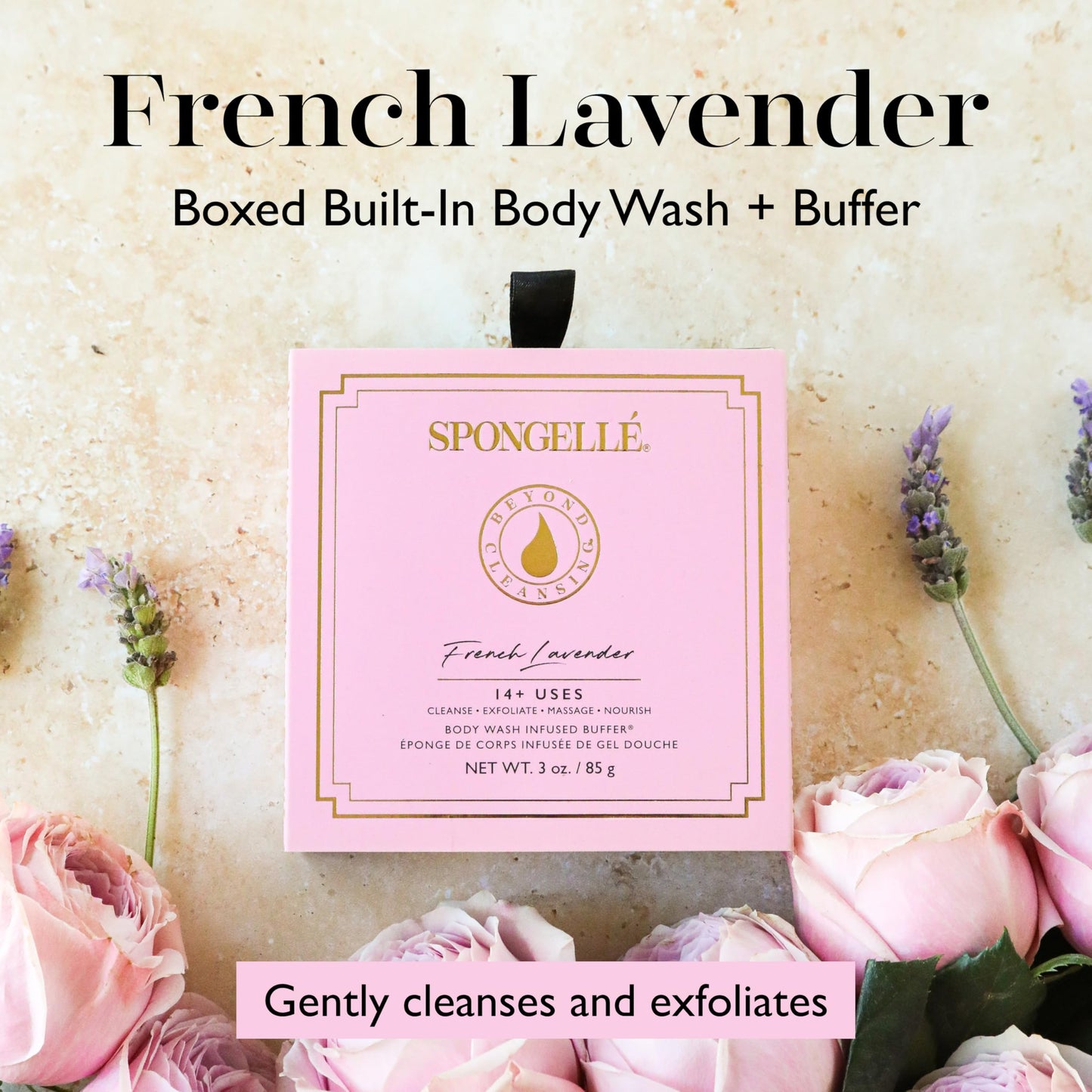 Spongellé French Lavender Wild Flower Bath Sponge with Box for Mothers Day Gift - Built-in Body Wash & Body Scrubber, Shower Loofah Sponge for Women Beauty and Personal Care SPONGELLÉ
